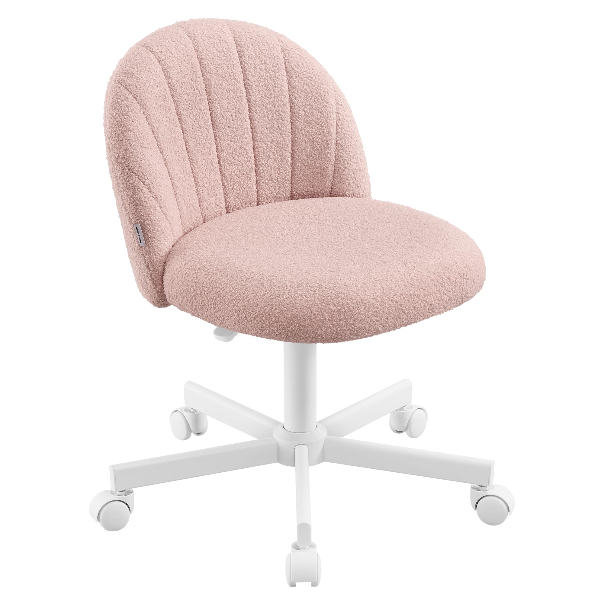 SONGMICS Sedia da Ufficio, Sgabello da Trucco in Tessuto Peluche, Sedia da Scrivania Imbottita in Gommapiuma, Regolabile in Altezza, Studio Camera da Letto Cabina Armadio, Rosa Pastello OBG027SA01