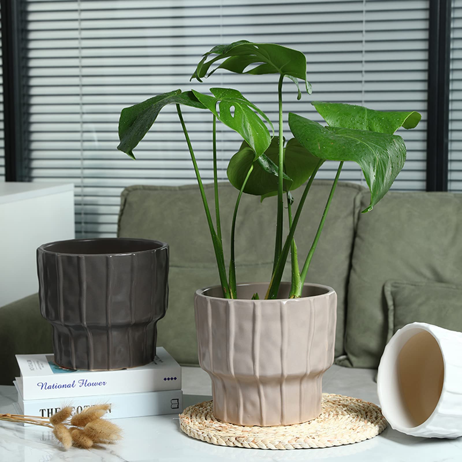 Vasi da Giardino Vasi per Piante in Ceramica, Vasi da Fiori da 6,1/7,8 Pollici con Foro di Drenaggio, Fioriere per Giardino Patio Balcone Deck Living Room Decor