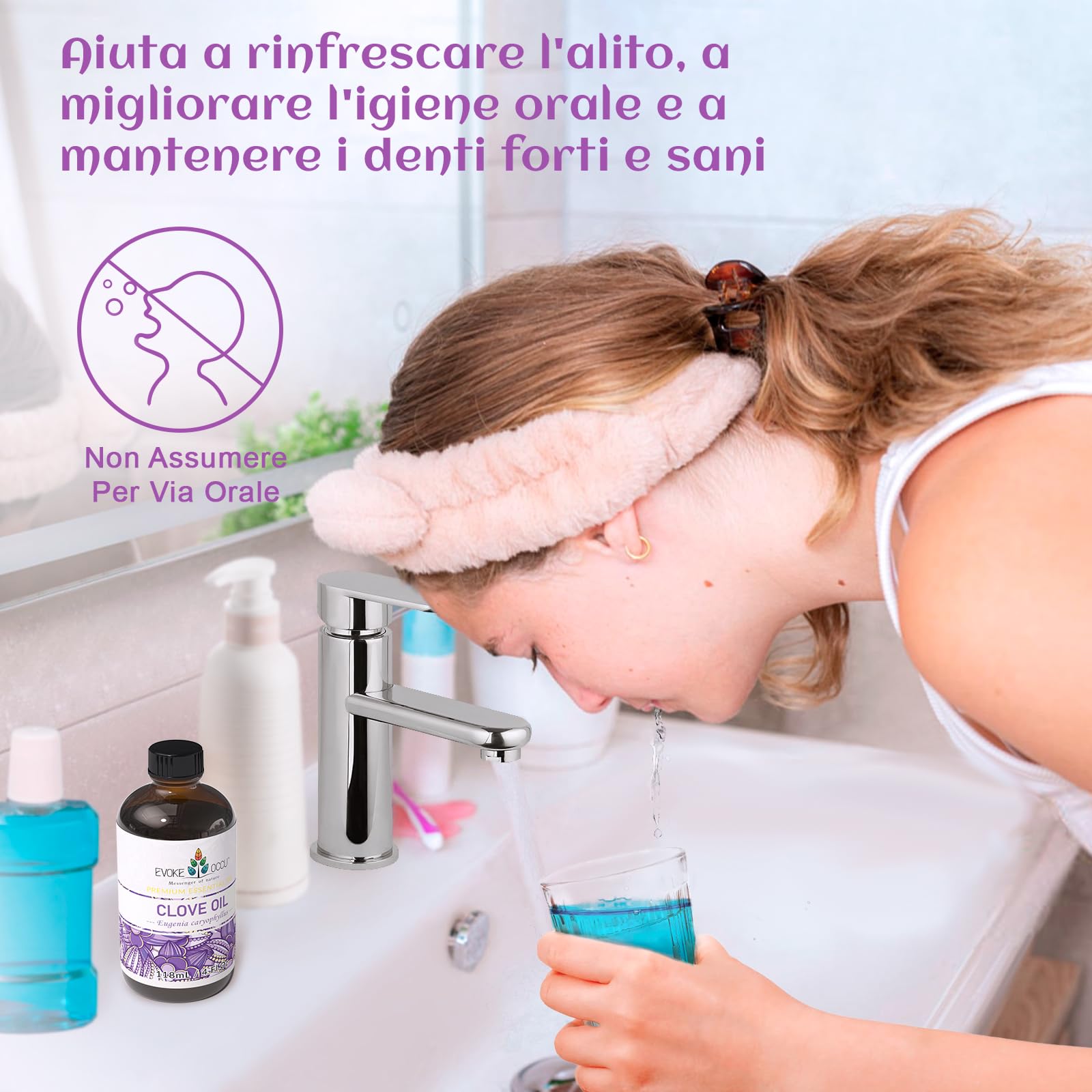 EVOKE OCCU Olio Essenziale Chiodi di Garofano 118ml, per Denti, Gengive, Mal di Denti, Cura dei Capelli, Aromaterapia, Diffusore, Pelle