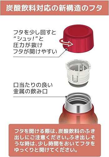 Miniatura 5 de Thermos FJK-750 R Water Bottle, Insulated Carbonated Drink Bottle, 25.4 fl oz (750 ml), Red, For Cold Insulation Only