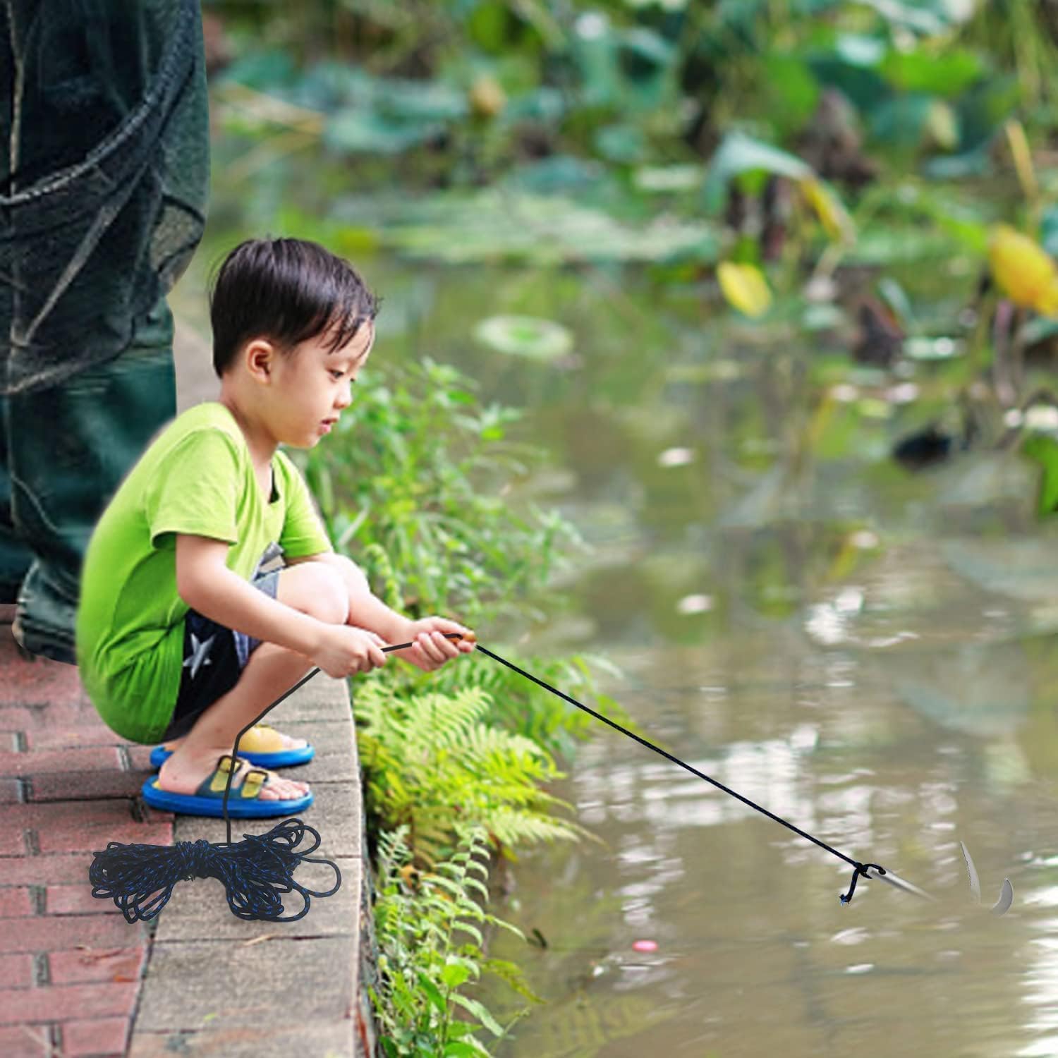 TIANLIN Ancora per SUP, Kayak e Barca con Corda da 9.5m e Manico, 0.4kg, Zanche Rinforzate, Ancora Pieghevole per Kayak e SUP, per Rimuovere la Vegetazione Acquatica Prima della Pesca