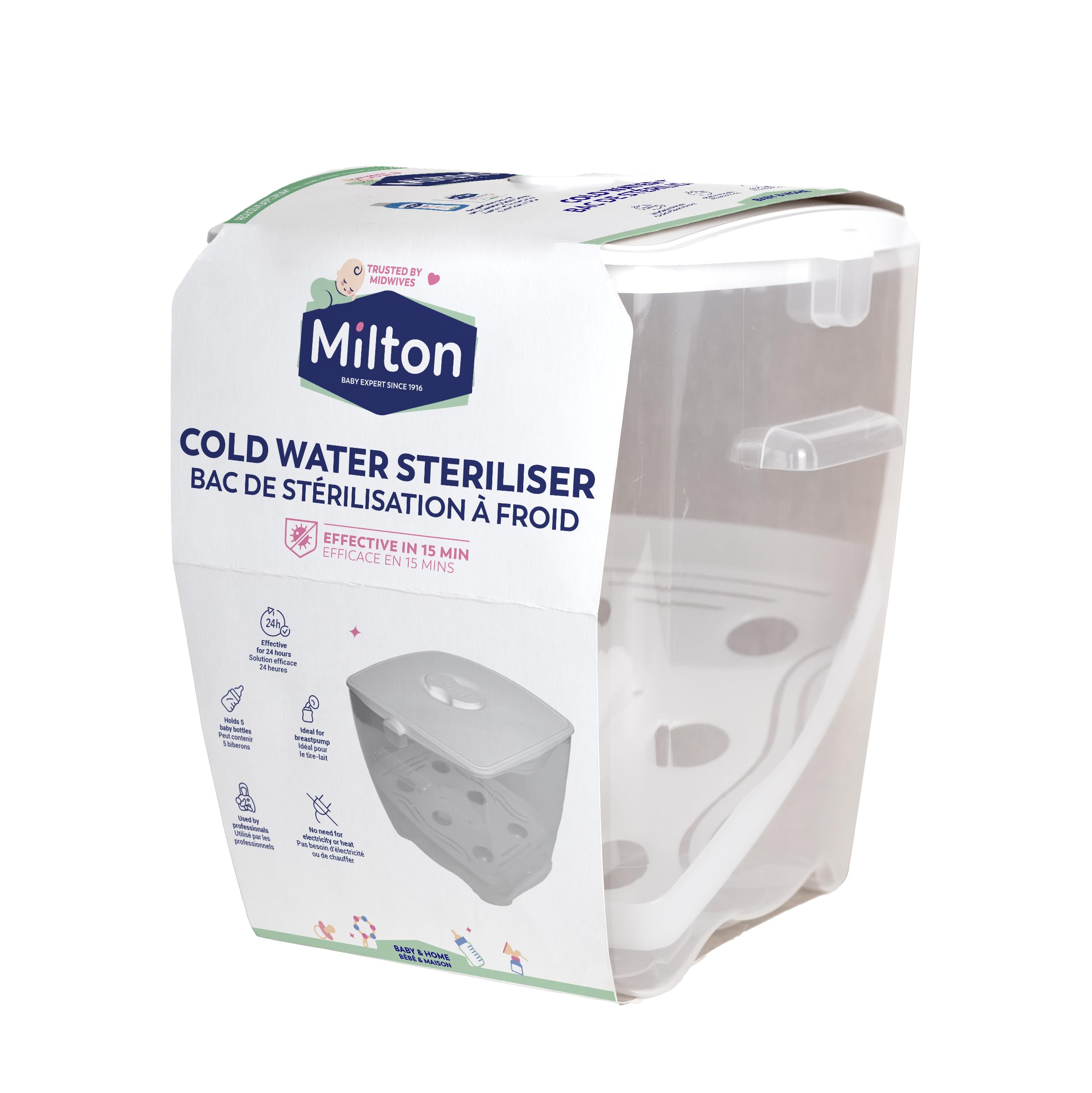 Bac de stérilisation à froid | Stérilisateur pour Biberons, Tétines, Sucettes et Accessoires de Bébé | Capacité de 6 biberons standards | 5L - Milton