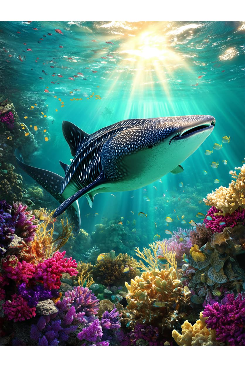 CVFASH Whale Shark Diamond Art Painting Kits for Adults, 5D Coral Reef Diamond Painting Dots Art Kits for Adults Beginner DIY Gifts Art Diamond Home