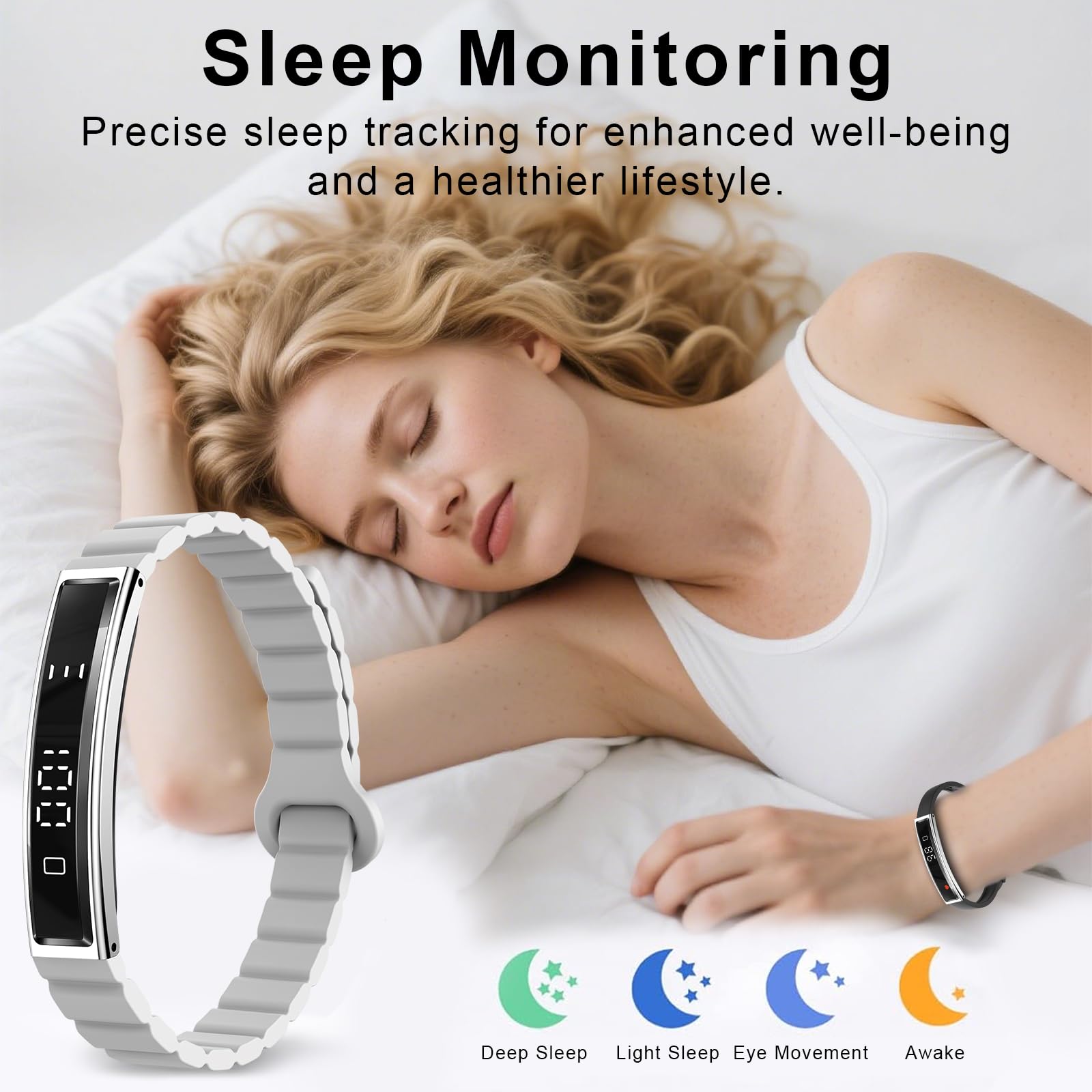 Efolen Fitness Armband Damen Herren, 16.5g Smartwatch Pulsuhr SpO2 Schlafmonitor Schmal Schrittzähler, 12 Sportmodi Fitness Tracker, 2 Armbands Smart Watch Kompatibel mit Android iOS Silber