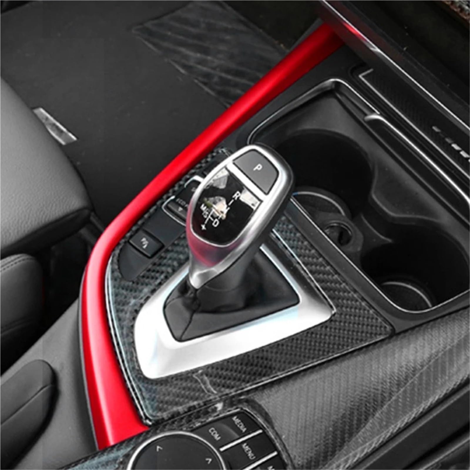 Folia na panel‌ Pasuje do BMW 3 4 Series 3GT F30 31 32 34 36 320Li L-kształtny panel sterowania samochodu zmiany biegów Black Carbon look‌(Carbon Fiber)