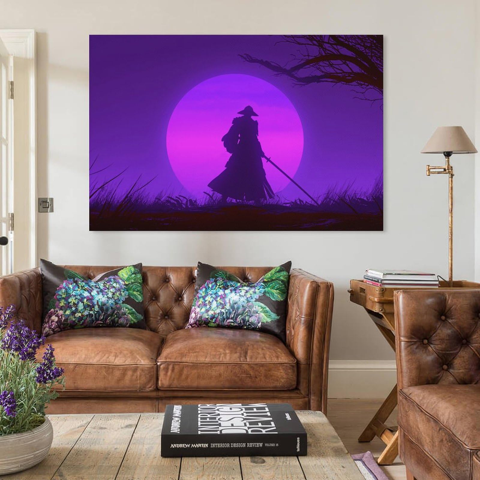 Purple Neon Cool Synthwave Minimalist Japanese Samurai Poster