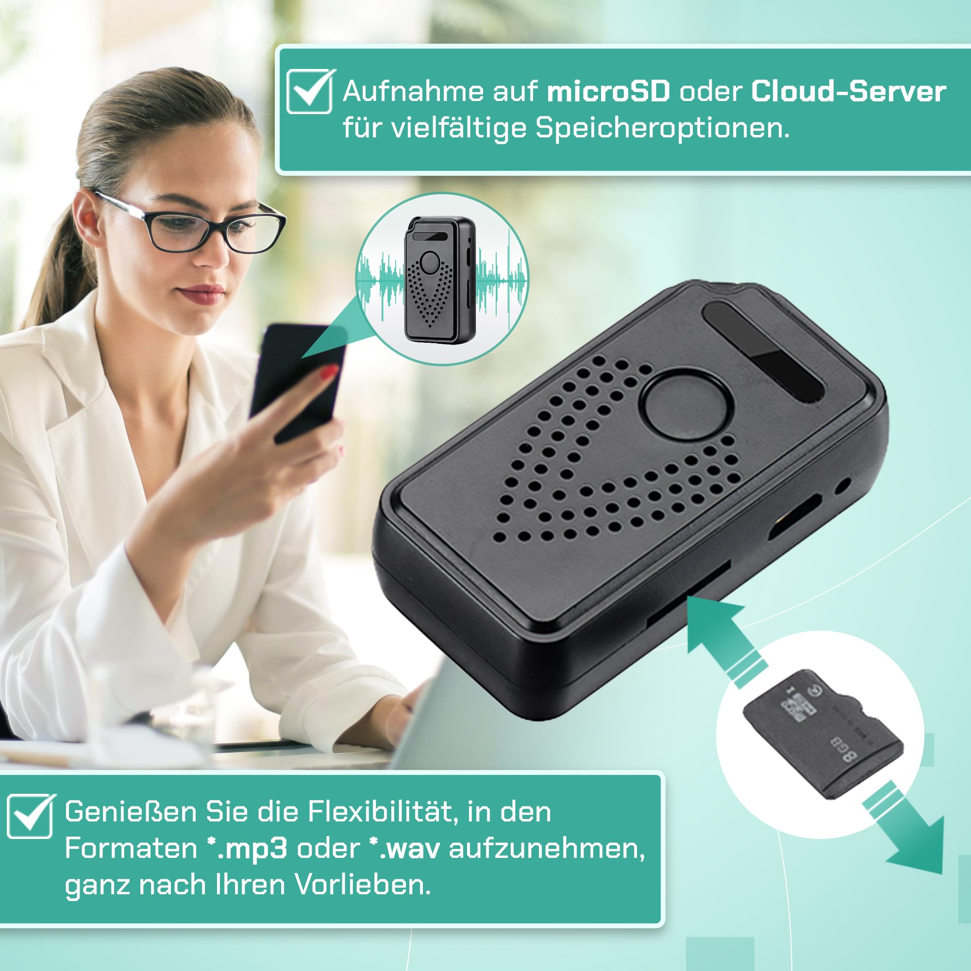 Professioneller digitaler Diktiergerät, aktiviert über Internet-WLAN, FlyRec, unbegrenzte Entfernungssteuerung für Unterricht und Memos – Audio-Recorder mit intelligenter App