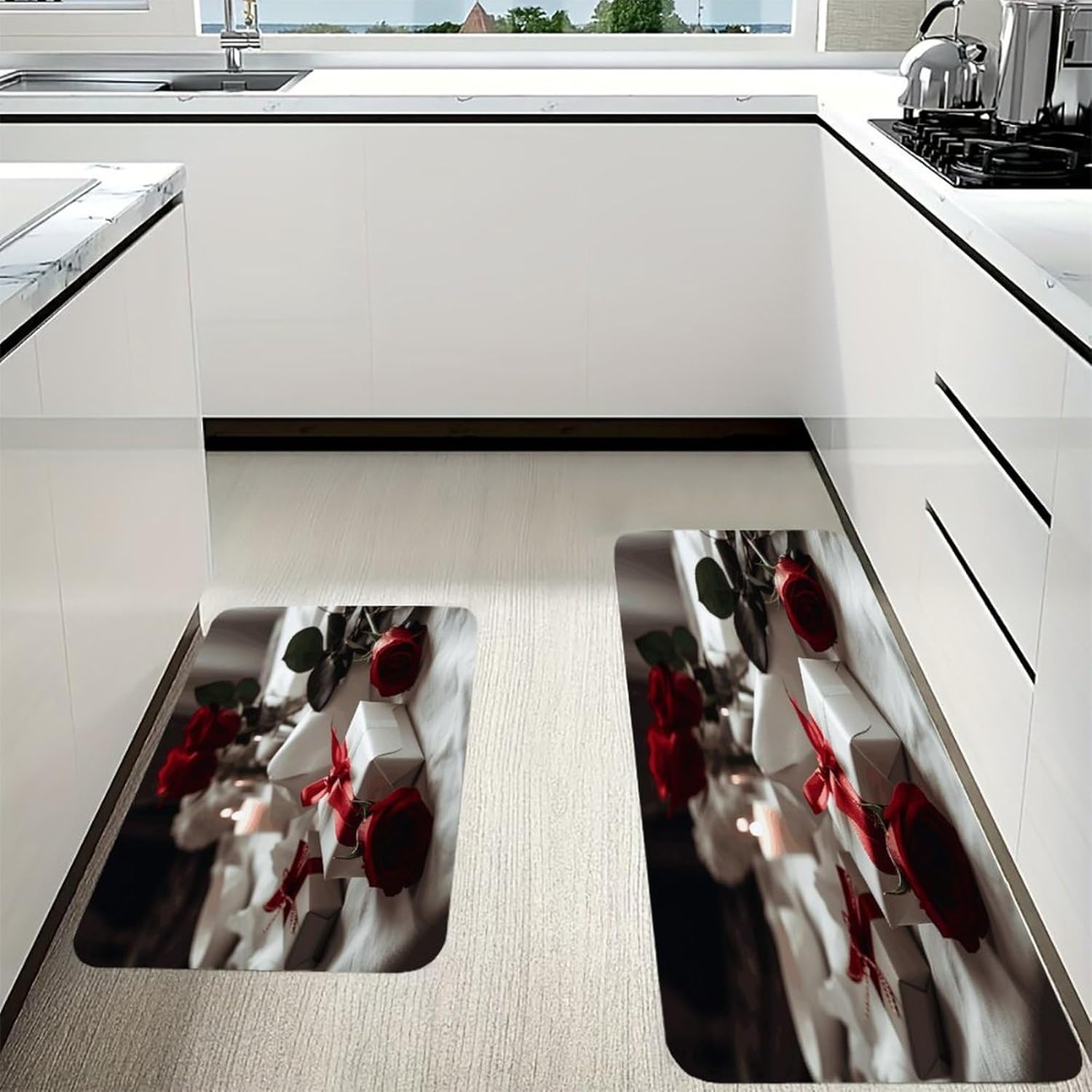 Gifts and Roses Kitchen Mats with 2PCS Non-Slip Washable,Kitchen Rug Heavy Duty Durable, Floor Mats for Kitchen,Office,Sink,Laundry