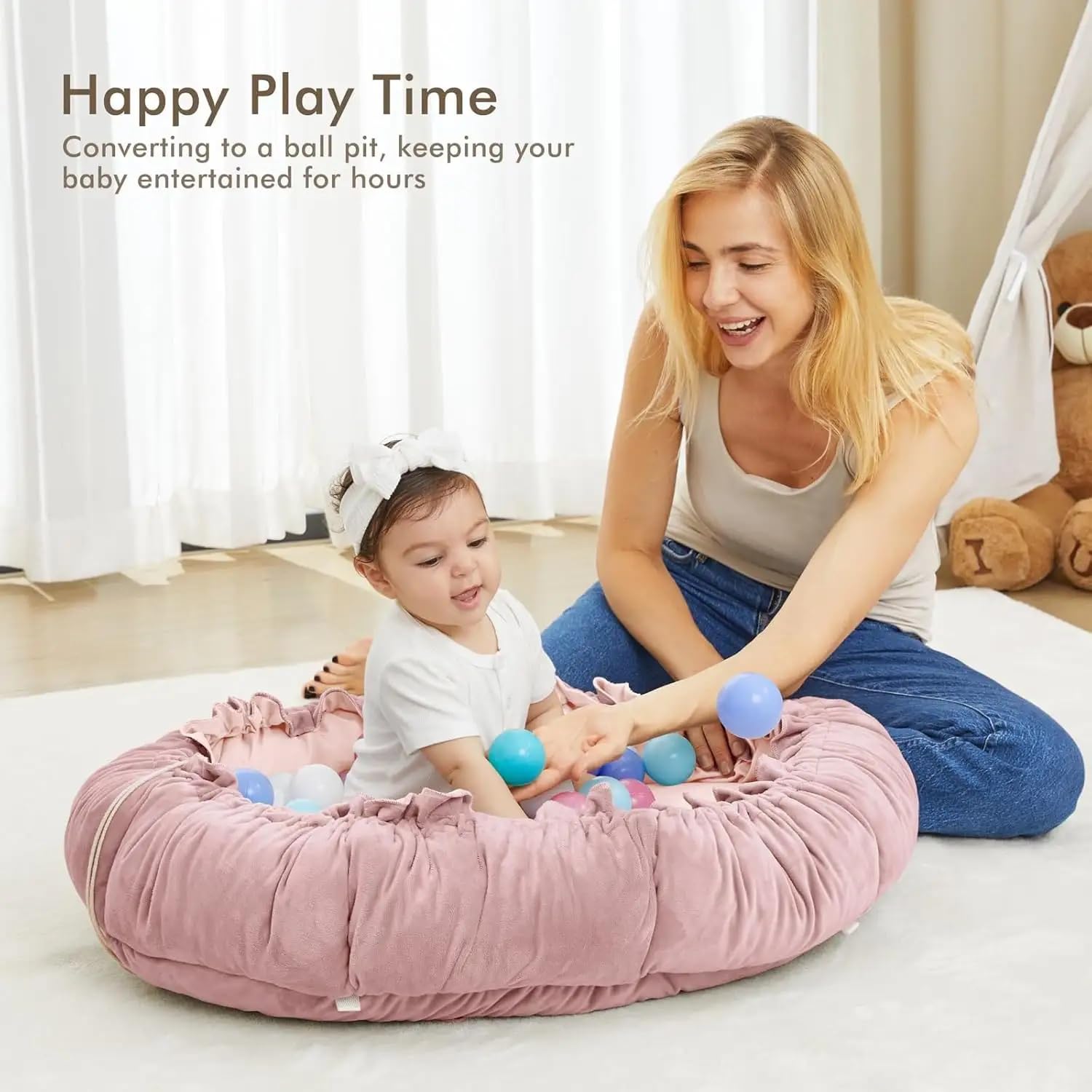 Tapis d'éveil Bébé Rembourré et Réversible 120x90x73 cm avec Jouets Sensoriels Rose