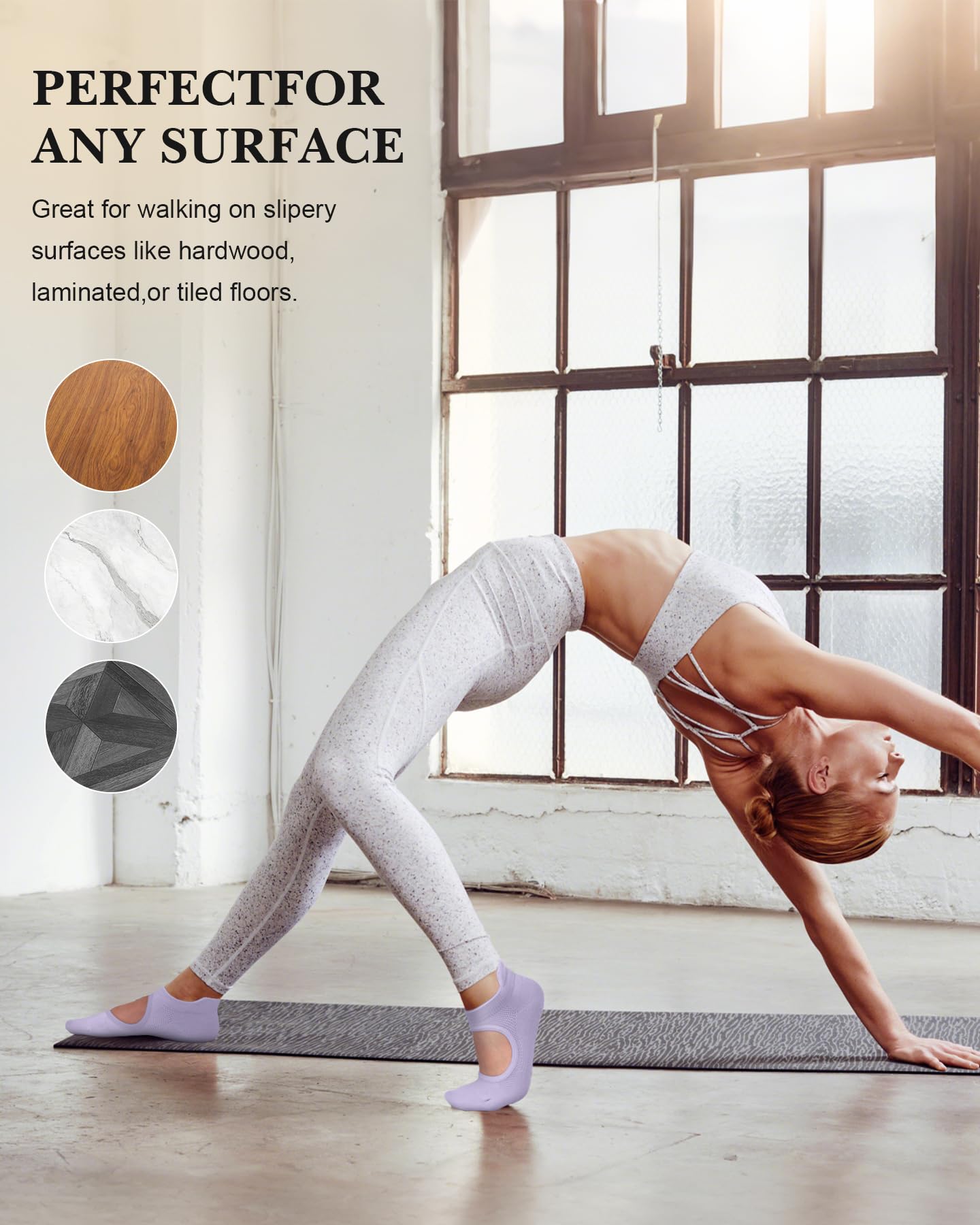 Iseasoo Calcetines de pilates para mujer, antideslizantes, calcetines de yoga, calcetines antideslizantes para mujer, para barra, hospital, descalzo