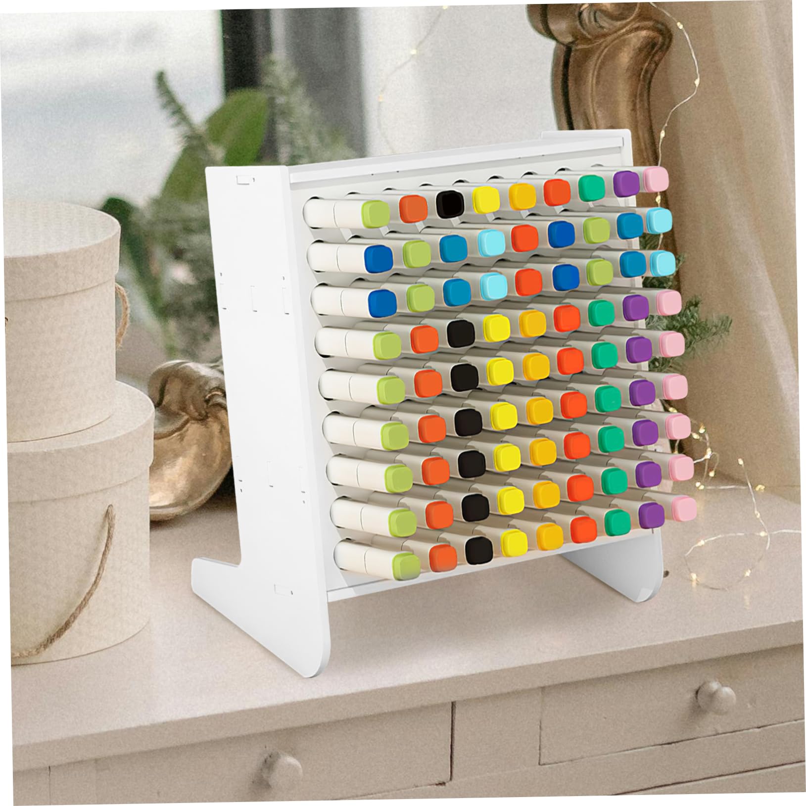 SHINEOFI Portalápices de 81 Marcadores de Escritorio Multifuncional de Plástico Blanco Cajón para Almacenamiento Adecuado para Uso en Mesa y Material Escolar