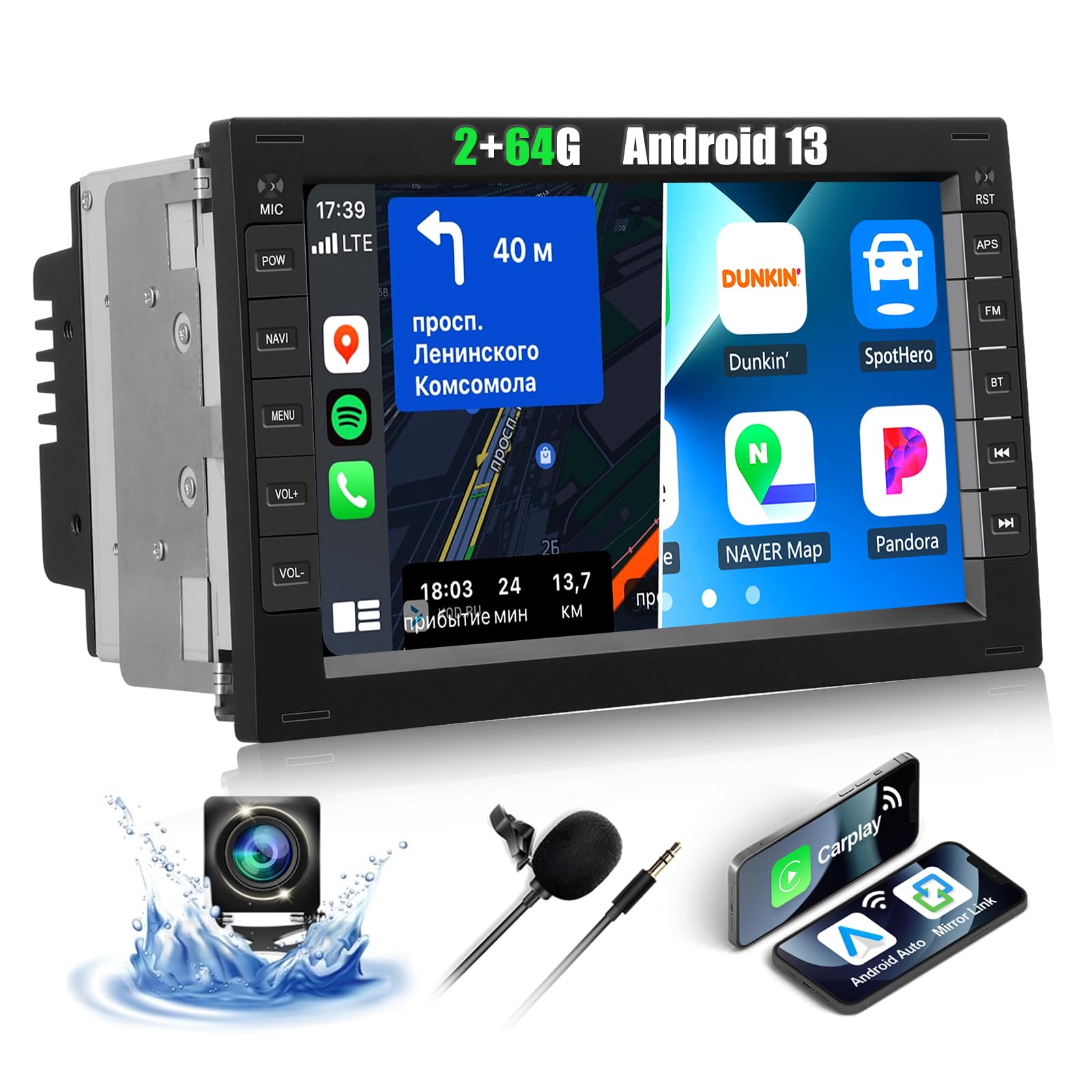 2+64G CAMECHO 7” Android 13 Radio per VW Golf 4 Polo Sharan Jetta MK4 T5 Multivan con Wireless Carplay Android Auto Bluetooth Navi Autoradio con Telecamera Posteriore WIFI GPS FM/RDS Mirror Link SWC
