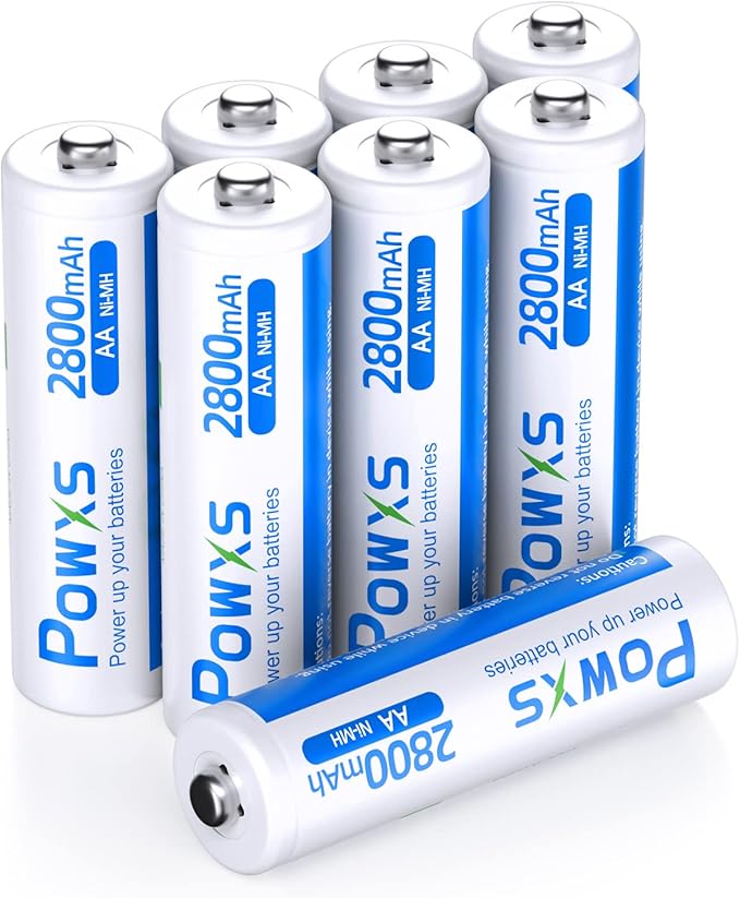 POWXS AA Rechargeable Batteries with 2800mAh High Capacity, PreCharged
