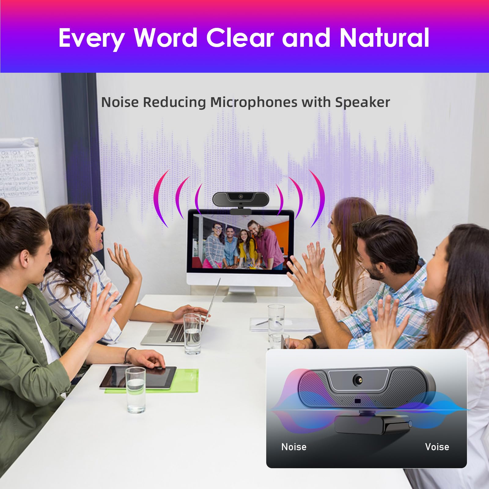 V20 UHD 4K Webcam mit Mikrofon und Lautsprecher, 4K/25FPS, 1080P/30FPS, AI Autofokus, Fernbedienung, 3XZoom, 112°Sichtfeld, Plug&Play, mit Abdeckung und Stativ für Videoanruf und Konferenz
