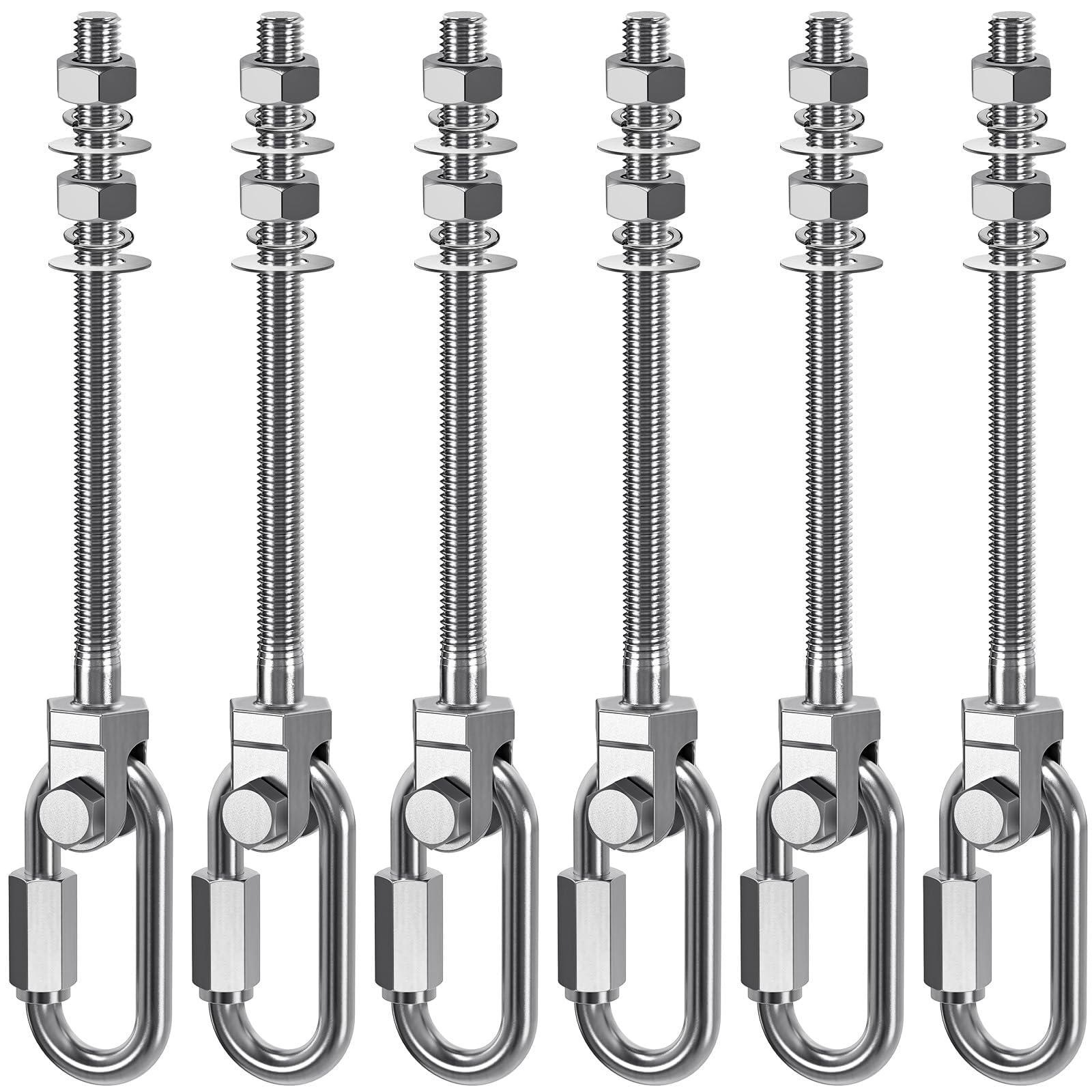 Dolibest 6pcs Swing Hanger, M10 x 180mm Heavy Duty Hammock Hook with Carabiner Hanging Chair Screw Eye Bolt Swivel Ceiling/Beam Mounting Bracket for Yoga Rope/Aerial Hoop/Punching Bag/Sandbag, 1500lbs — image 1