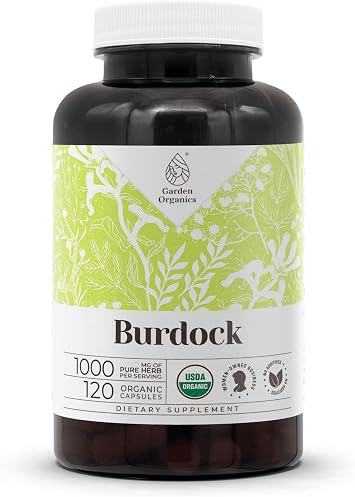 Burdock USDA Organic 120 Capsules | High-Potency Natural Supplement | Certified Organic Vegetarian Capsules and Organic Burdock Arctium lappa Dried Root 120 Capsules