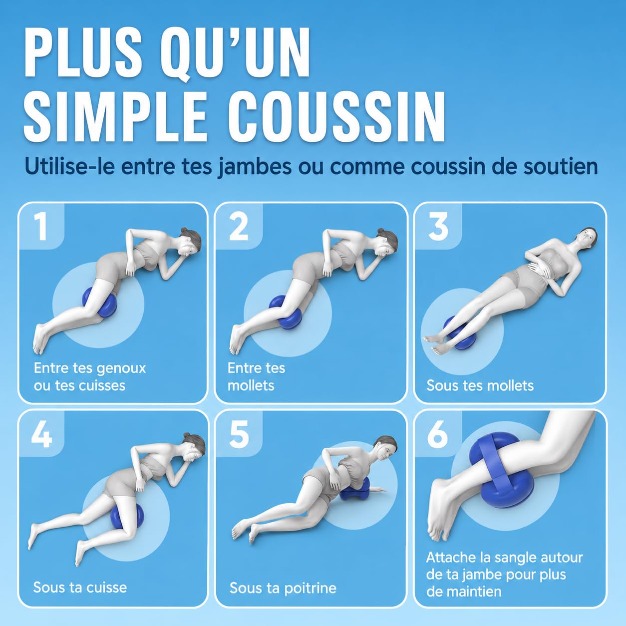 Healthfix Lot de 2 coussins orthopédiques pour les personnes dormant sur le côté, avec sangle, en mousse à mémoire de forme, housse rafraîchissante et lavable, blanc