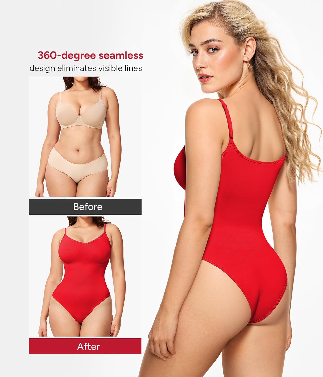 Nebility Bodysuits for Women Tummy Control Body Suits Seamless Shapewear V Neck Body Shaper - Image 3