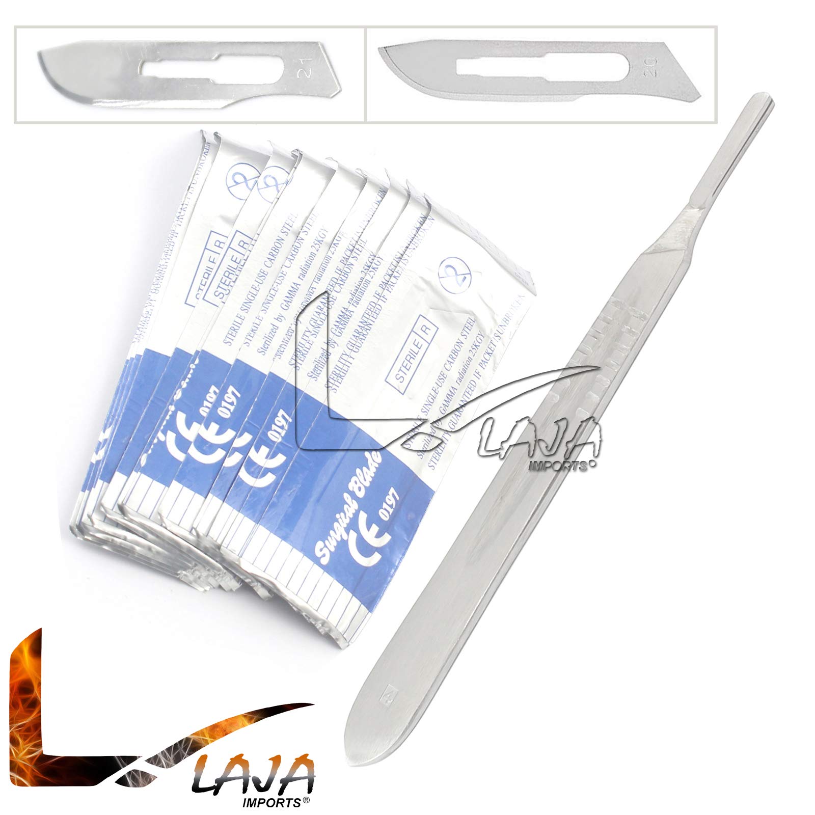 1 Stainless Steel Scalpel Knife Handle #4 with 20 STERILE SURGI Scalpel Blades #20 & #21 (LAJA IMPORTS Brand)