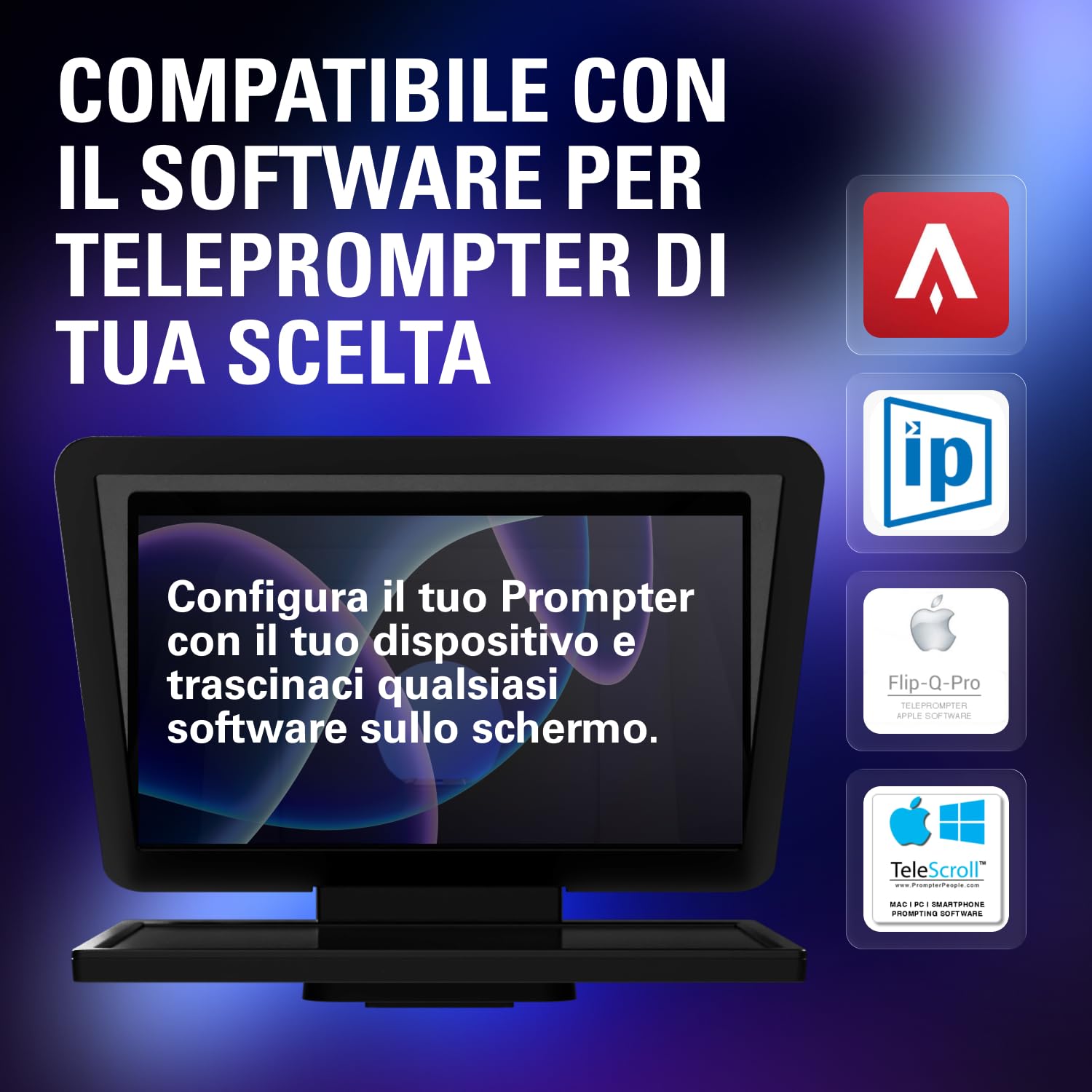 Elgato Prompter XL - Teleprompter full-size con display rimovibile, monitor per videoconferenze, per fotocamere DSLR, mirrorless e da studio, configurazione con un solo cavo – USB-C 3.2 per PC e Mac
