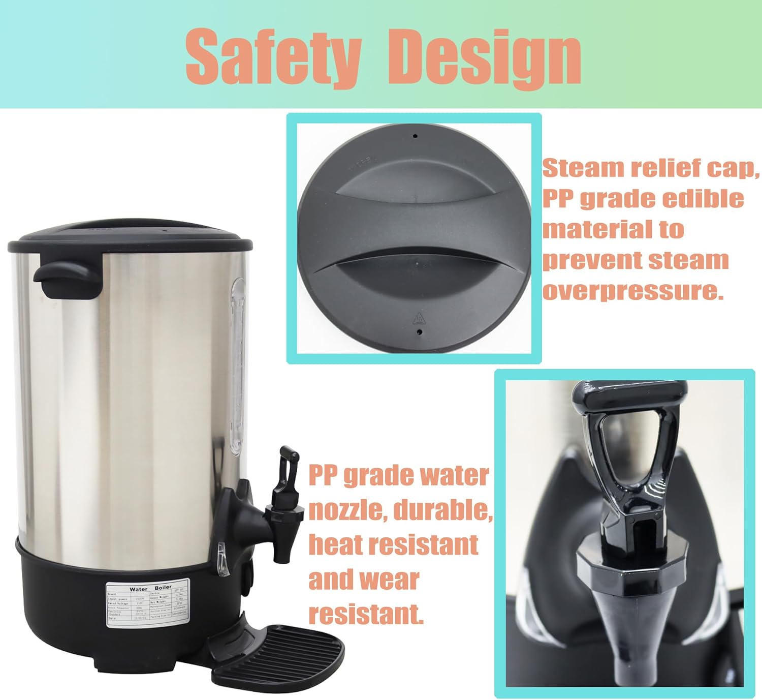 Stainless Steel 9.7L Hot Coffee Kettle Boil Dispenser for Coffee, Tea, and Beverages - Water Boiler Barrel Heat Warmer for Home or Commercial Use