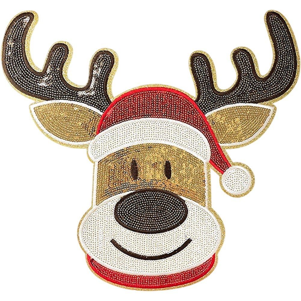 Fituenly Christmas Iron on Patches Sequin Elk Xmas Embroidered Applique Repair Patch for Clothing Backpack Craft Diy Decorations