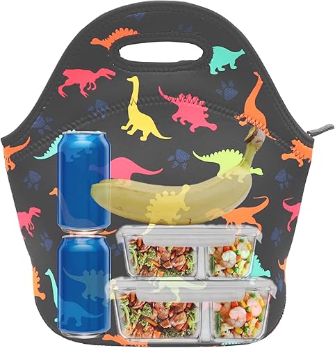 Miniatura 4 de Lonchera de neopreno para niños, lonchera aislada para mujeres, hombres, adultos, adolescentes, niños, niñas y niños pequeños (dinosaurio)