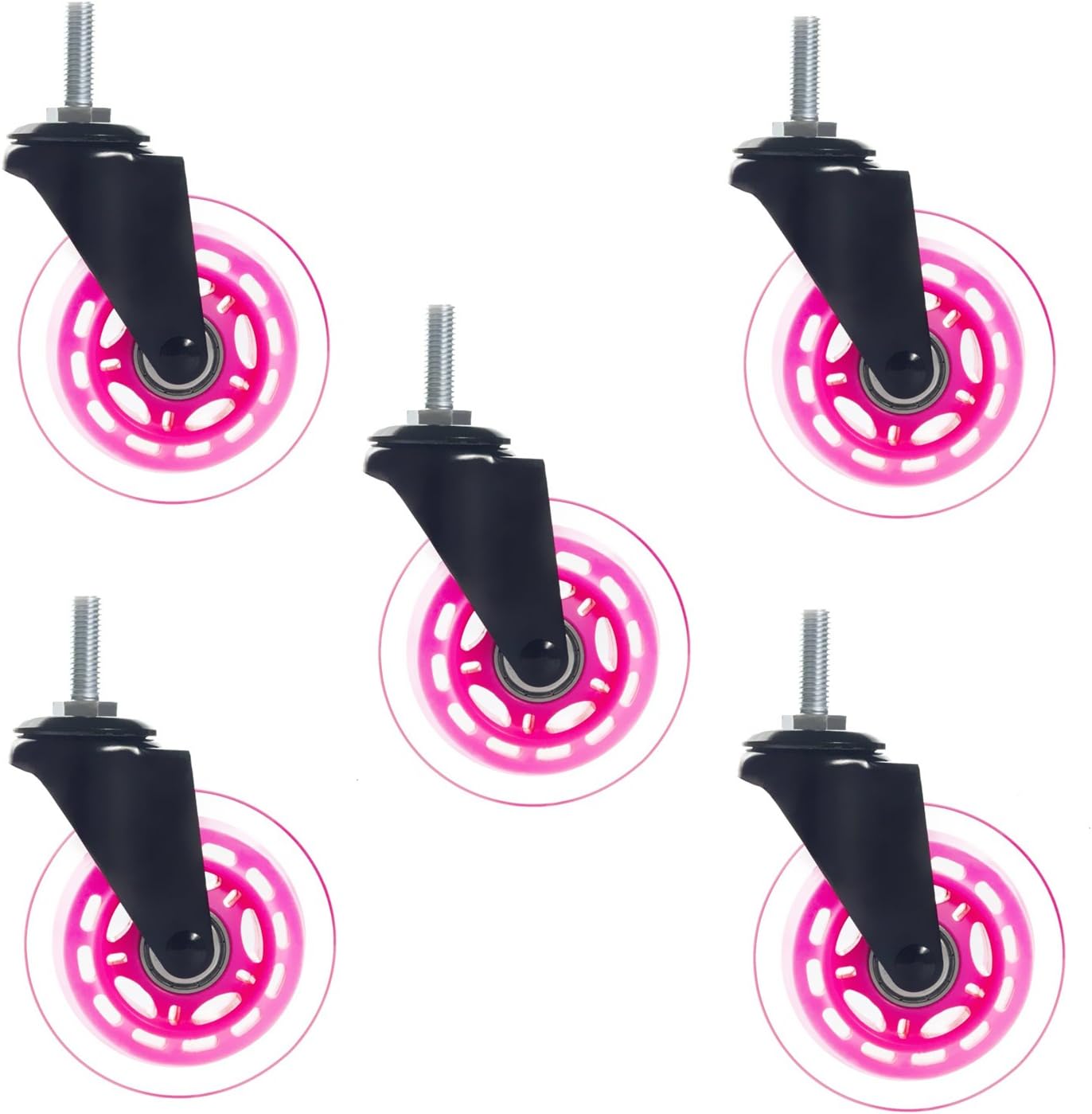 8T8 Replacement 3-inch Rollerblade Office Chair Caster Wheels M8 Screw Stem Heavy Duty Soft PU Rubber Safe for Hardwood Carpet Floors Set of 5 (Pink Transparent)