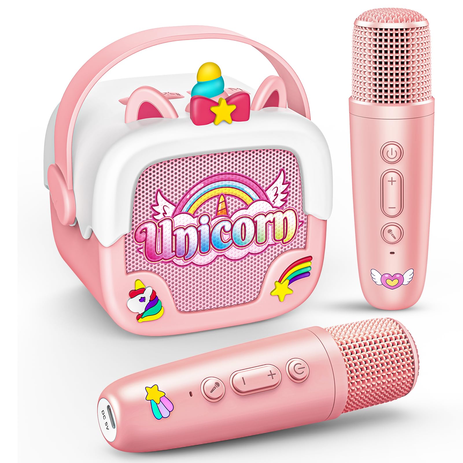 Dislocati Karaoke Maschine mit 2 Karaoke Mikrofon für Kinder und Erwachsene, Oster Geschenk Spielzeug Junge 3-15 Jahre, Tragbarer Bluetooth Lautsprecher mit Disco Licht, Ideal für Party