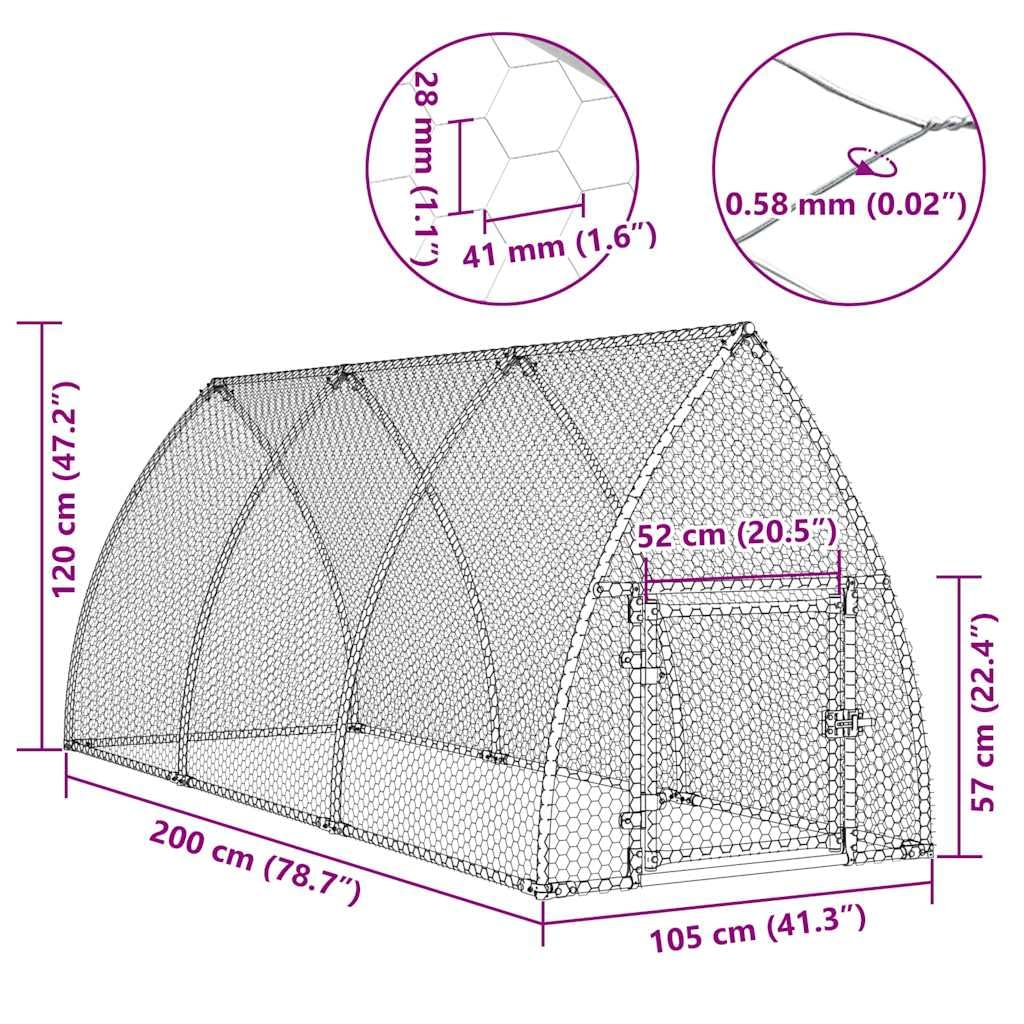 vidaXL Hühnerkäfig, Hühnerstall mit Schwenktür, Freigehege für Hühner Kleintiere, Hühnerhaus, Silbern Verzinkter Stahl