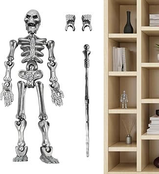 Posable Skeleton Model - Human Anatomy Toy, Joint Skeleton | Adjustable Halloween Display Figure, Gothic Desk Accessory, Realistic Skull Bone Path with Bookshelf Flexibility