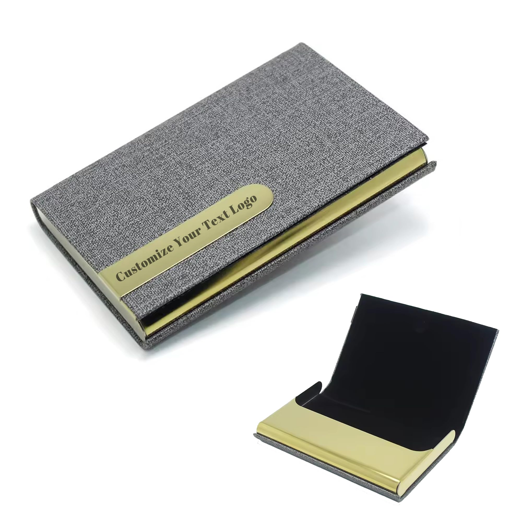 Youdian Custom Leather Business Card Holder Engraved Personalized Name/Logo for Men Women, Unique Business Gift, GOLD, 3.78X2.48X0.51, Business