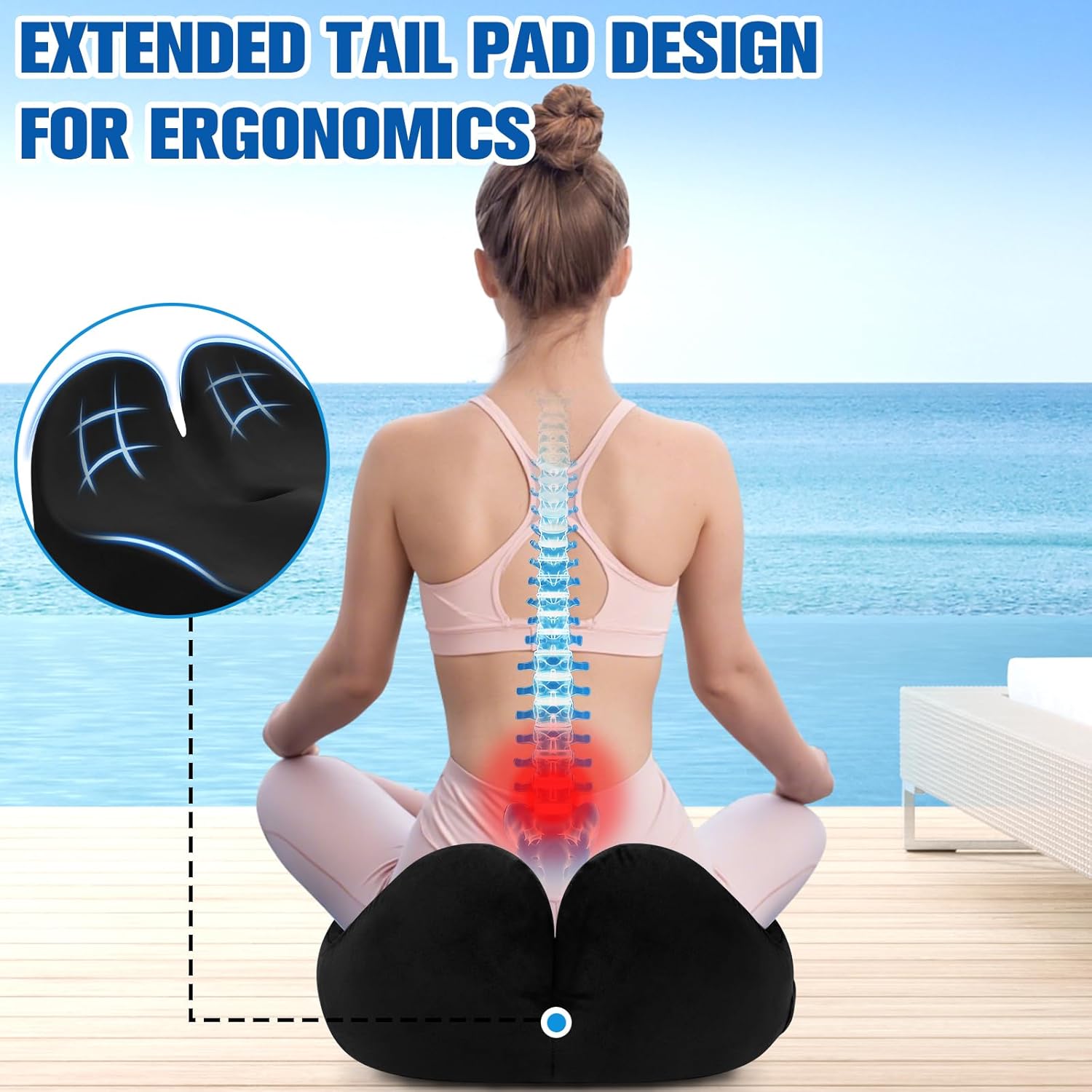 Seat Cushion, Chair Cushions for Office Chairs/Desk Seats/Wheelchair - Hip&Sciatica&Tailbone Pain Relief Memory Foam Office Chair Cushion for Long Sitting Office Workers, Black - Image 4