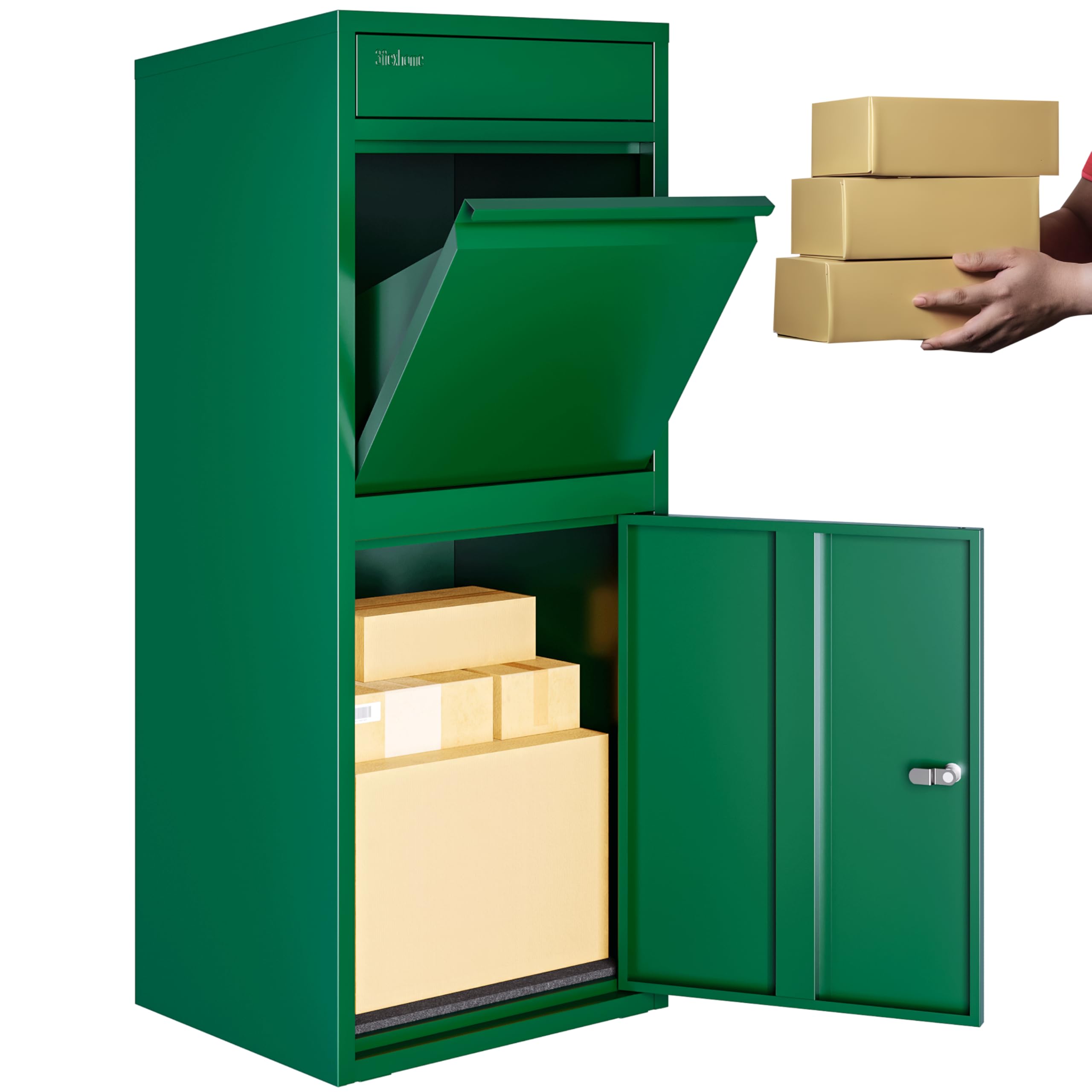 3FlexHome Phoenix Extra Large Parcel Delivery Box - Metal Dropbox Outdoor, Delivery Box with Secure Front Access, Durable, Lockable Weatherproof Parcel DropBox For Multiple Packages (GREEN)