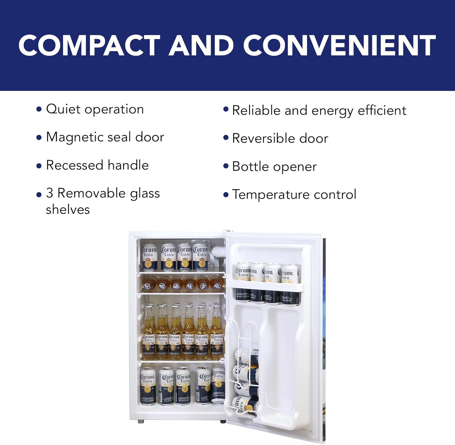 Corona Refrigerator - 3.2 Cubic Feet Capacity, White, Mini Fridge For Kitchen, Bedroom, Office, Dorms, Cuarto, Cool Storage For Wine, Drink, Beverages, Compact Free Standing, Neveras Pequeñpara