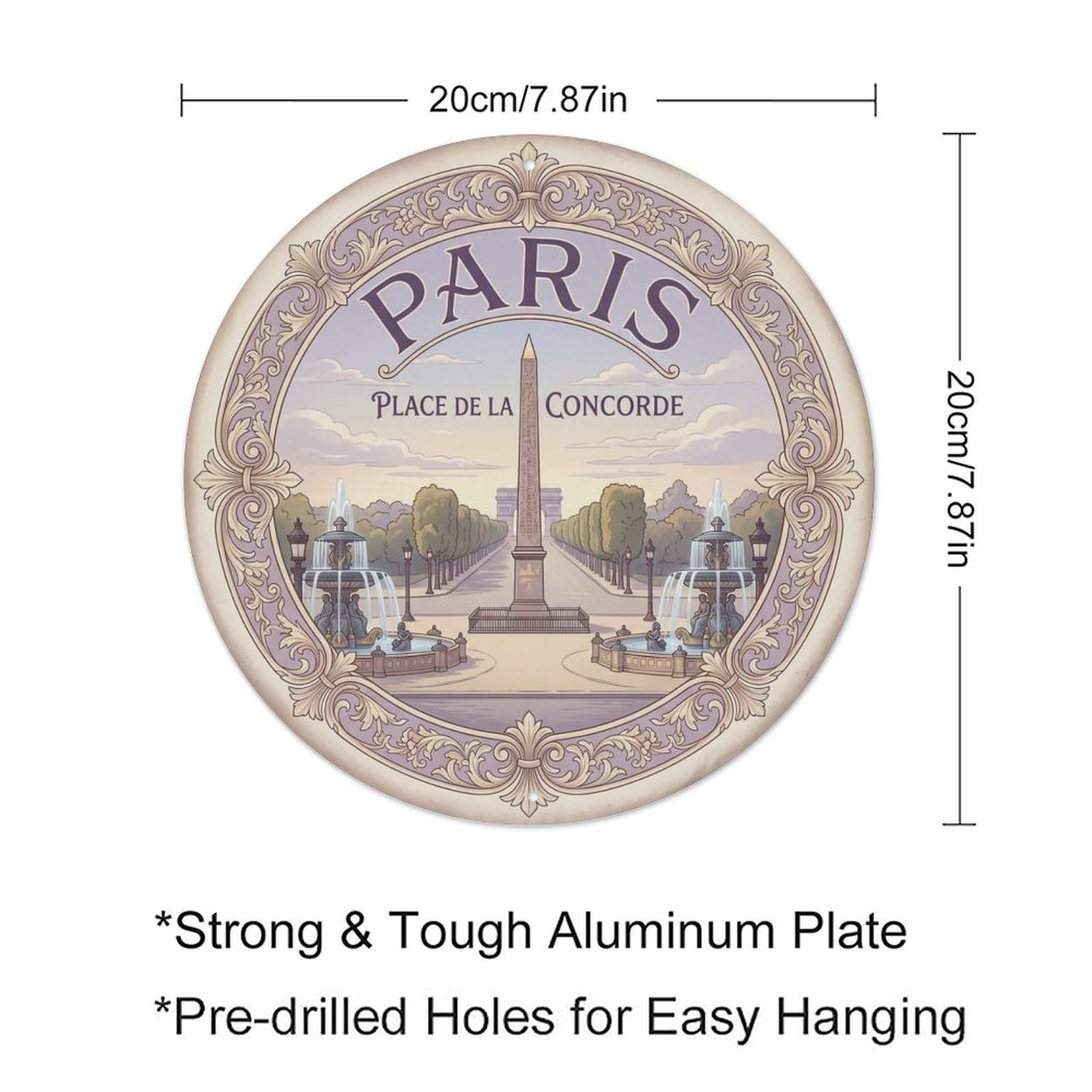Vintage Travel Square Paris Concorde Metal Tin Sign Plaque Wall Decor for Cafe, Club Bar, Office, Home Garden Round Metal Poster 8x8Inch