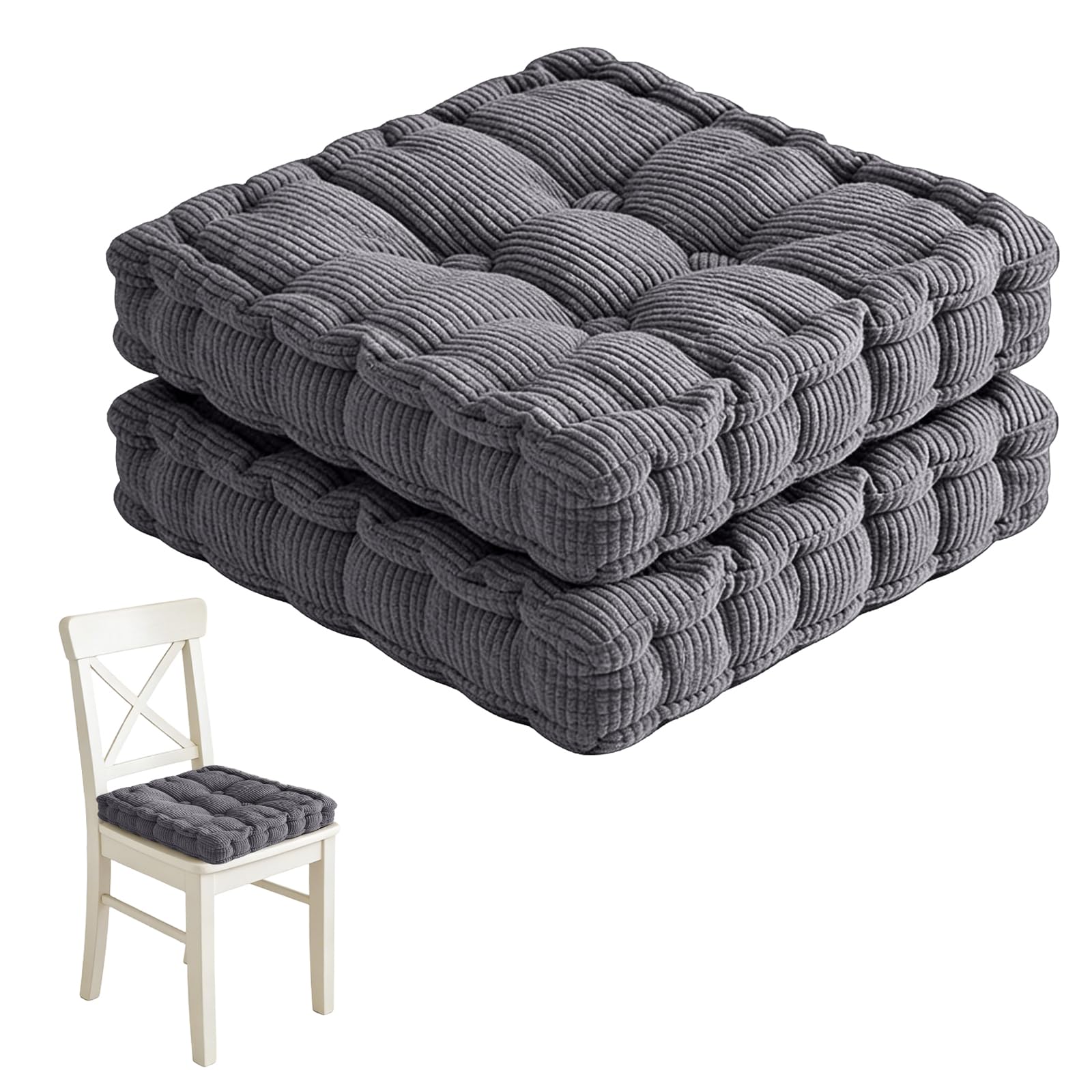 Juego de 2 Cojines de Asiento para Silla 40 x 40 cm, Cojín de colchón Grueso para Exteriores, 100% Algodón, para Interior y Exterior, Banco, Silla de Jardín,Cojines Suaves para Casa,Salón,Gris Oscuro
