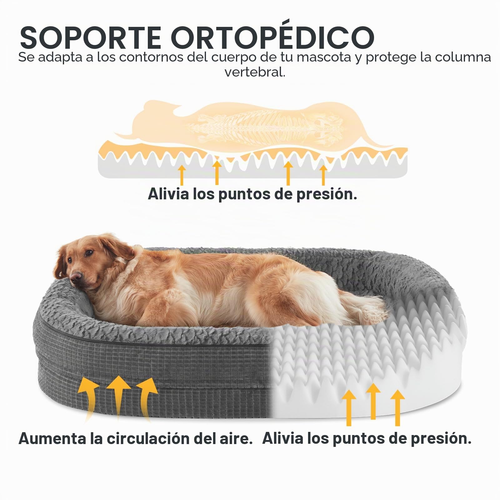 Pawk Cama Perro Medianos Sofá Perro Ortopedica Desmontable y Lavable, Colchon Perro con Forro Impermeable y Espuma Viscoelastica,89x63x18cm, Gris