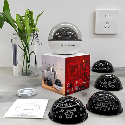 Miniatura 6 de Colorful Life Proyector de estrellas de luz nocturna para niños con caja de música, 5 películas, luz giratoria de galaxia, lámpara de guardería para