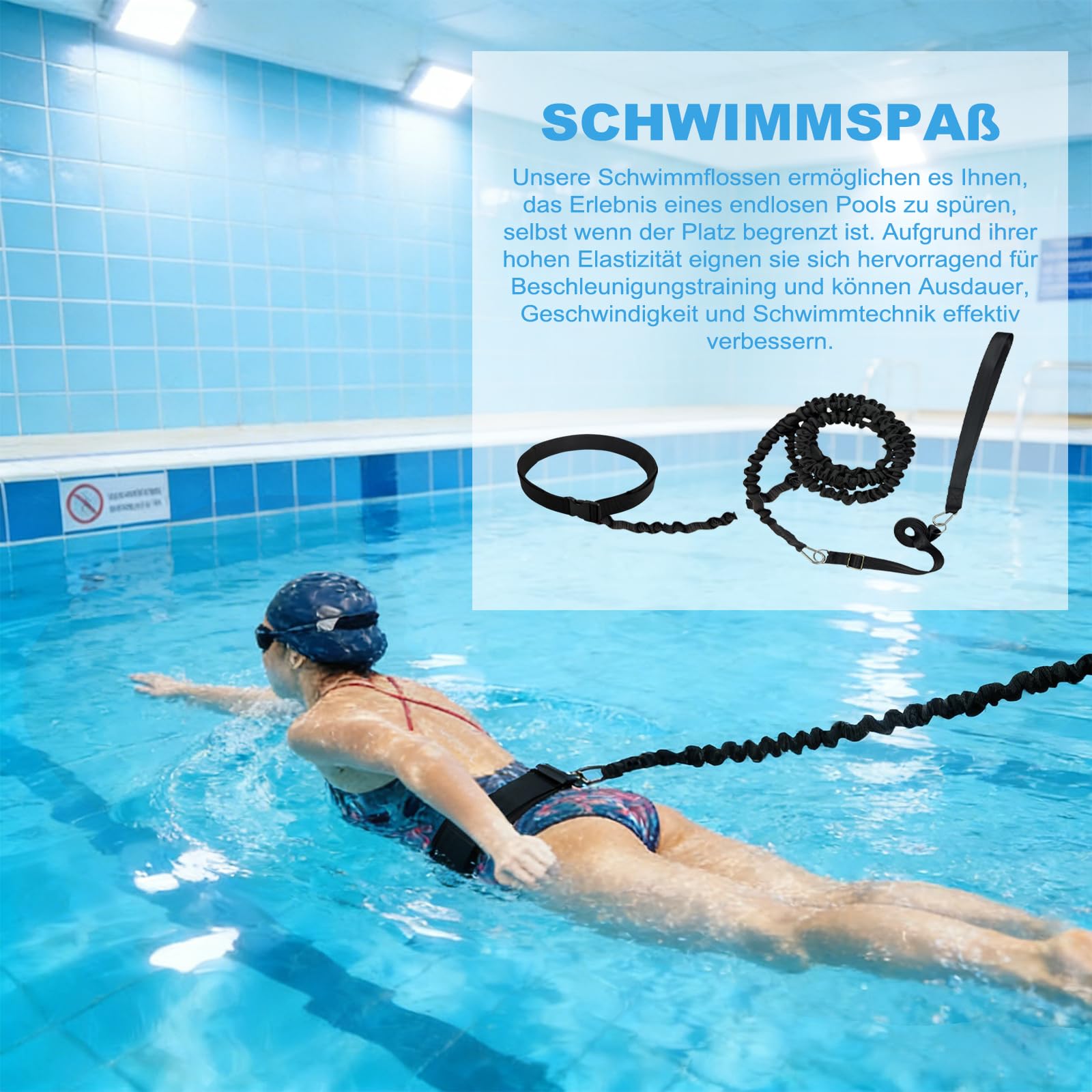 Schwimmhilfe Erwachsene Set, Schwimmgürtel, 2.5-8M Einstellbare Schwimmwiderstand Gürtel, Schwimmgürtel kinder Schwimmgurt mit elastischen Gummibändere, für Anfänger und Profis und das Schwimmtraining