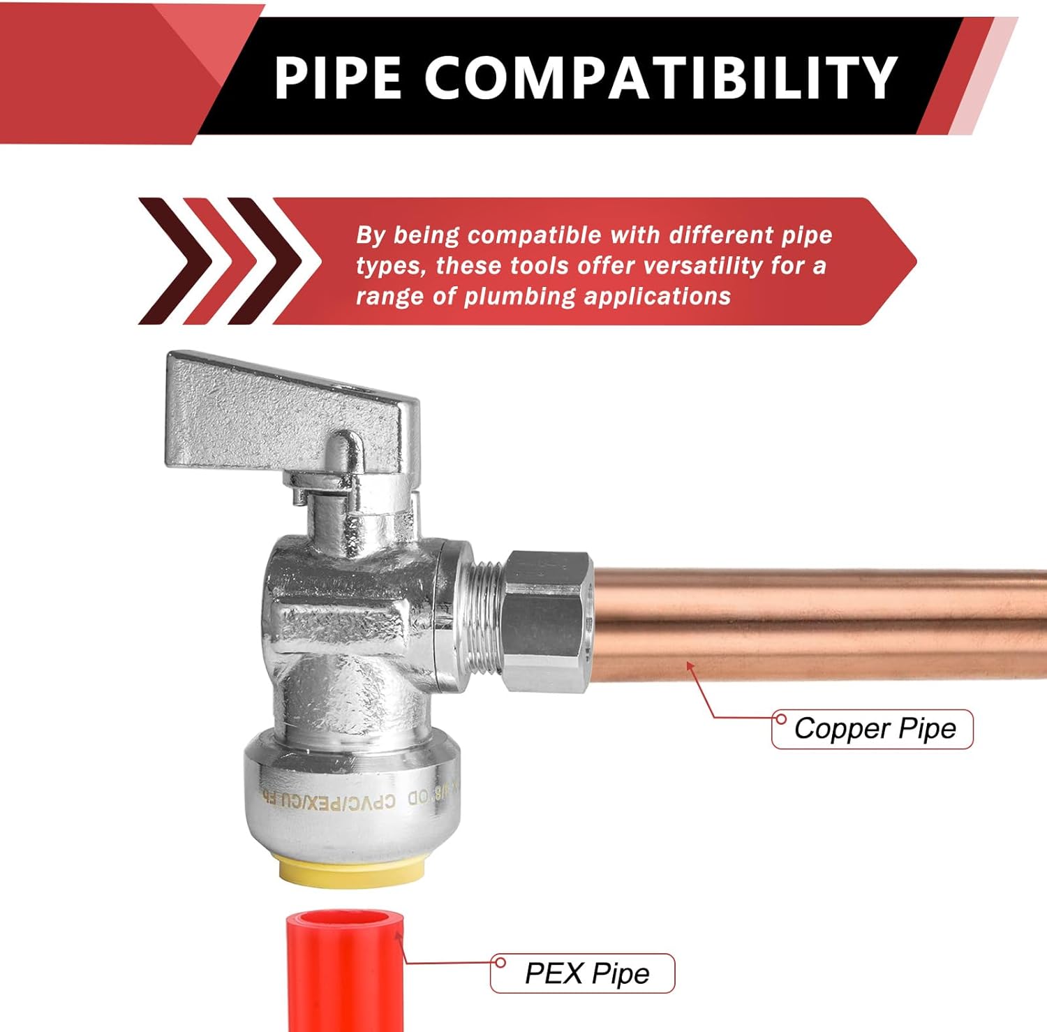 10-Pack EFIELD Stop Valve Push Fit 1/4 Turn Angle Water Shut Off 1/2 Push x 3/8 Inch Compression Chrome,(PF-UNI004-10PCS)
