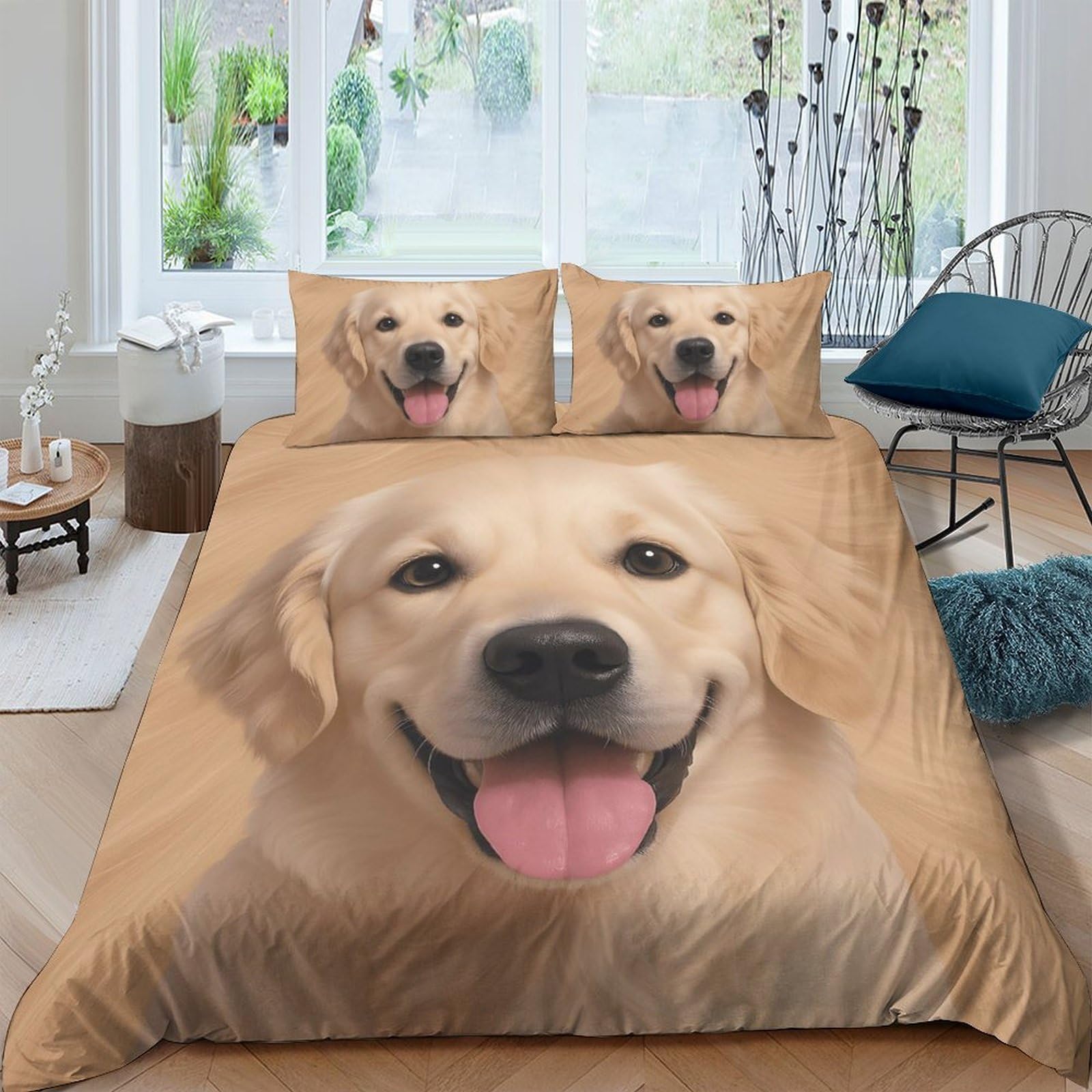 Ctjqhvkz Style-4 3D Printed Golden Retriever Fitted Sheet Microfiber Soft Breathable Dog Smile Bed Cover For Bedroom Guestroom Decor Single（135X200cm）