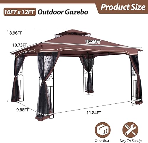 Miniatura 4 de GARTOO Glorieta de patio al aire libre de 10 x 12 pies, glorieta de porche con techo de poliéster y red transpirable, mejor para jardín, césped,