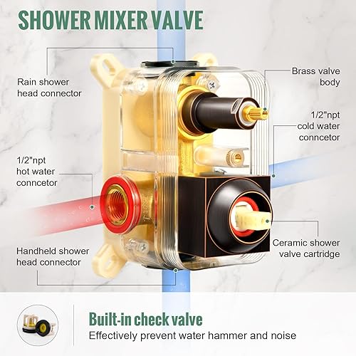 Miniatura 3 de SunCleanse Sistema de ducha de lluvia de bronce aceitado, juego combinado con cabezal de ducha cuadrado de alta presión de 12 pulgadas, grifo de