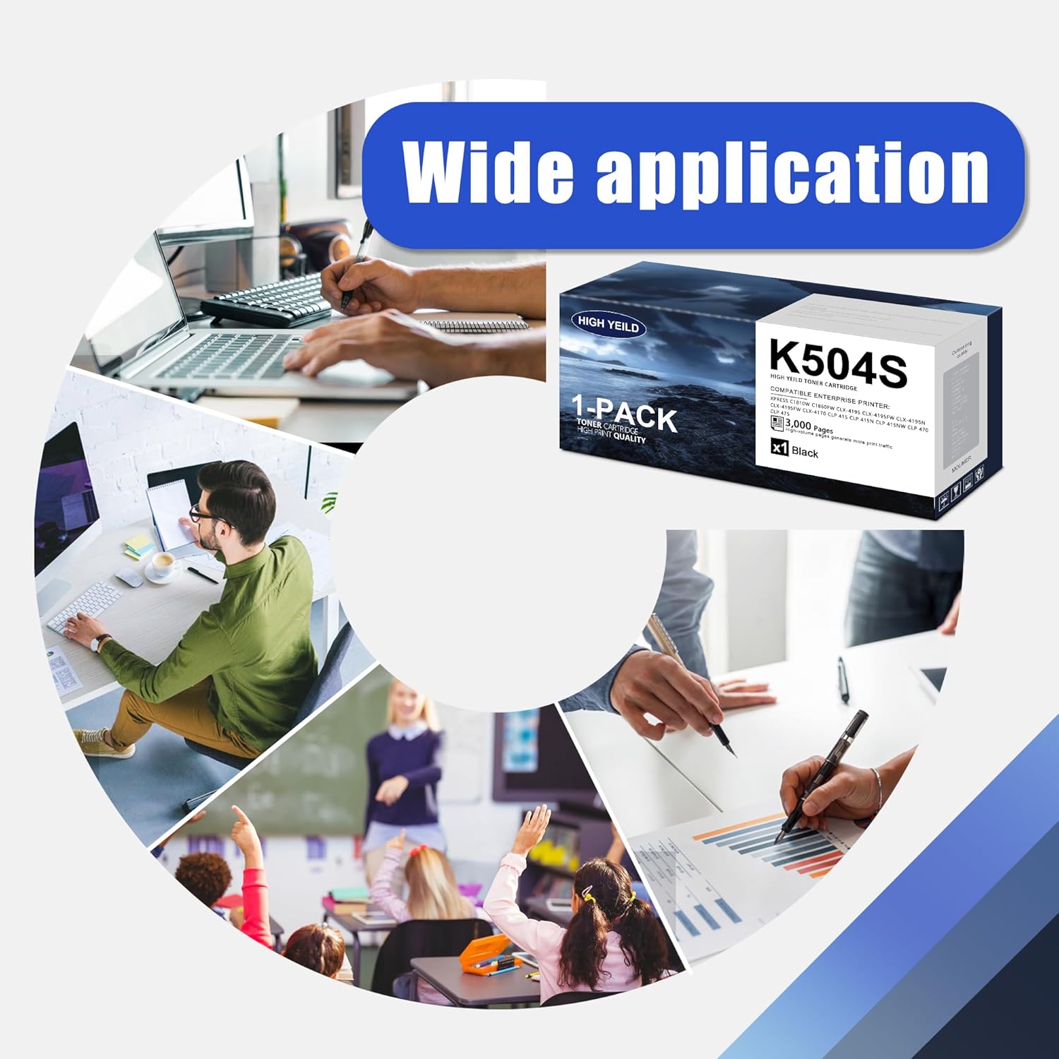 CLT-K504S K504S Black Toner Cartridge Replacement for Samsung K504S 504S Toner for C1810W C1860FW CLX-4195 CLX-4195FW CLX-4195N Printer Toner (1-Pack)