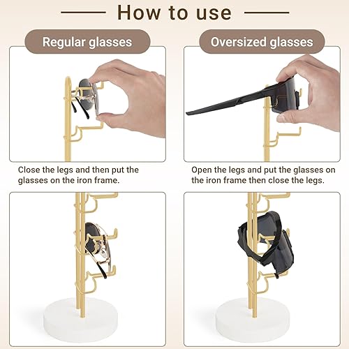 Miniatura 5 de Mkono Organizador de Gafas de Sol Soporte para Gafas Estante de Almacenamiento de Gafas de Sol Perchero para Anteojos Marco de Metal con Base de