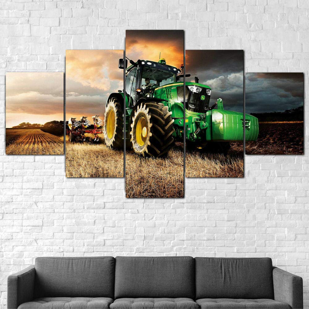 5 Teilig Leinwand Wanddeko Gerahmtes Malerei Leinwanddrucke Geschenk 5 Stück Leinwand Bilder Moderne Wandbilder XXL Wohnzimmer Wohnkultur John Deere Traktor Rasenmäher Landwirtschaft（Gerahmt）
