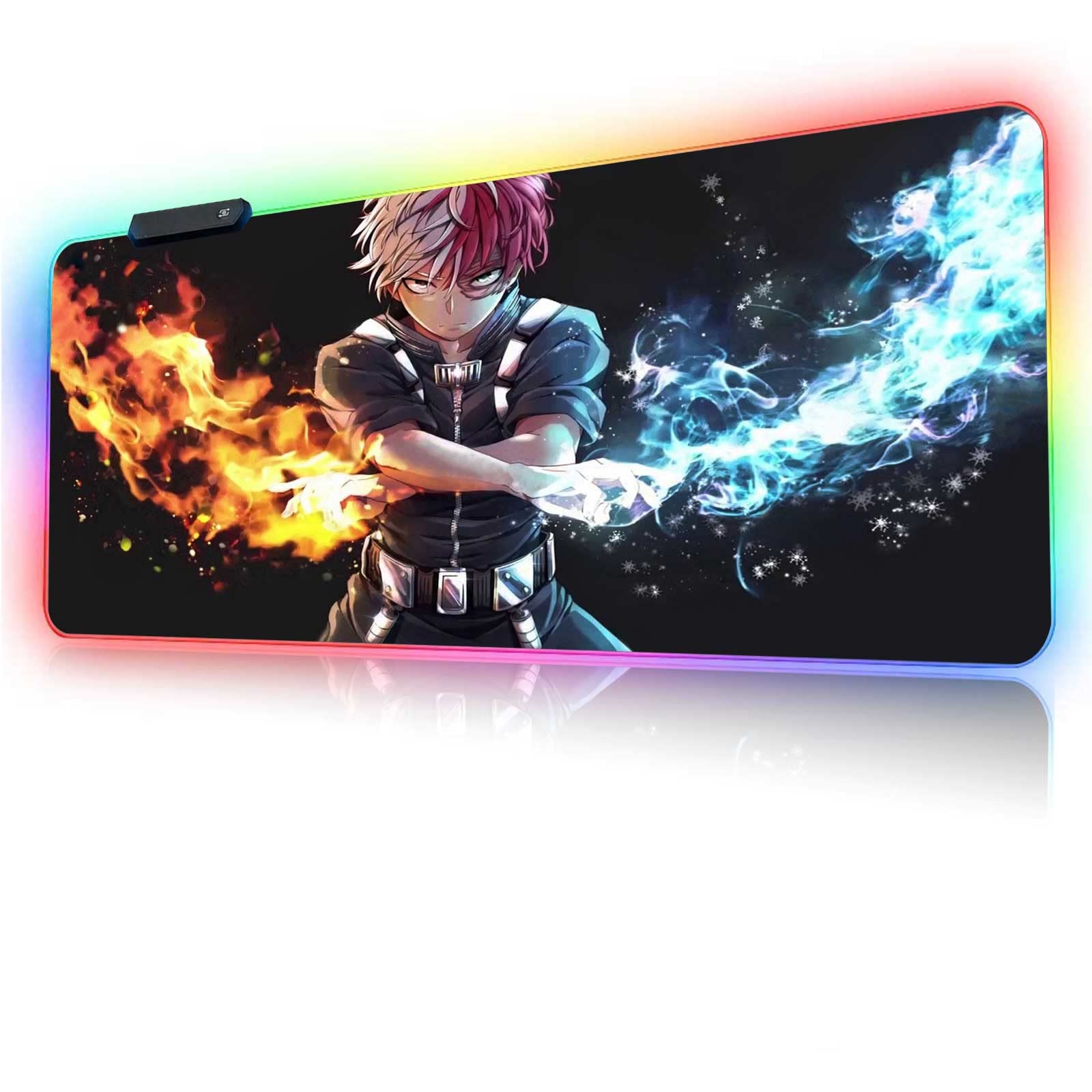 RGB Gaming Mouse pad Anime Todoroki Custom Design Mousepad,Mouse Pads with Non-Slip Rubber Base,Stitched Edges Mouse mat,Washable Desk pad for Computer Keyboard mice Laptop & PC,31.5x11.8 inch