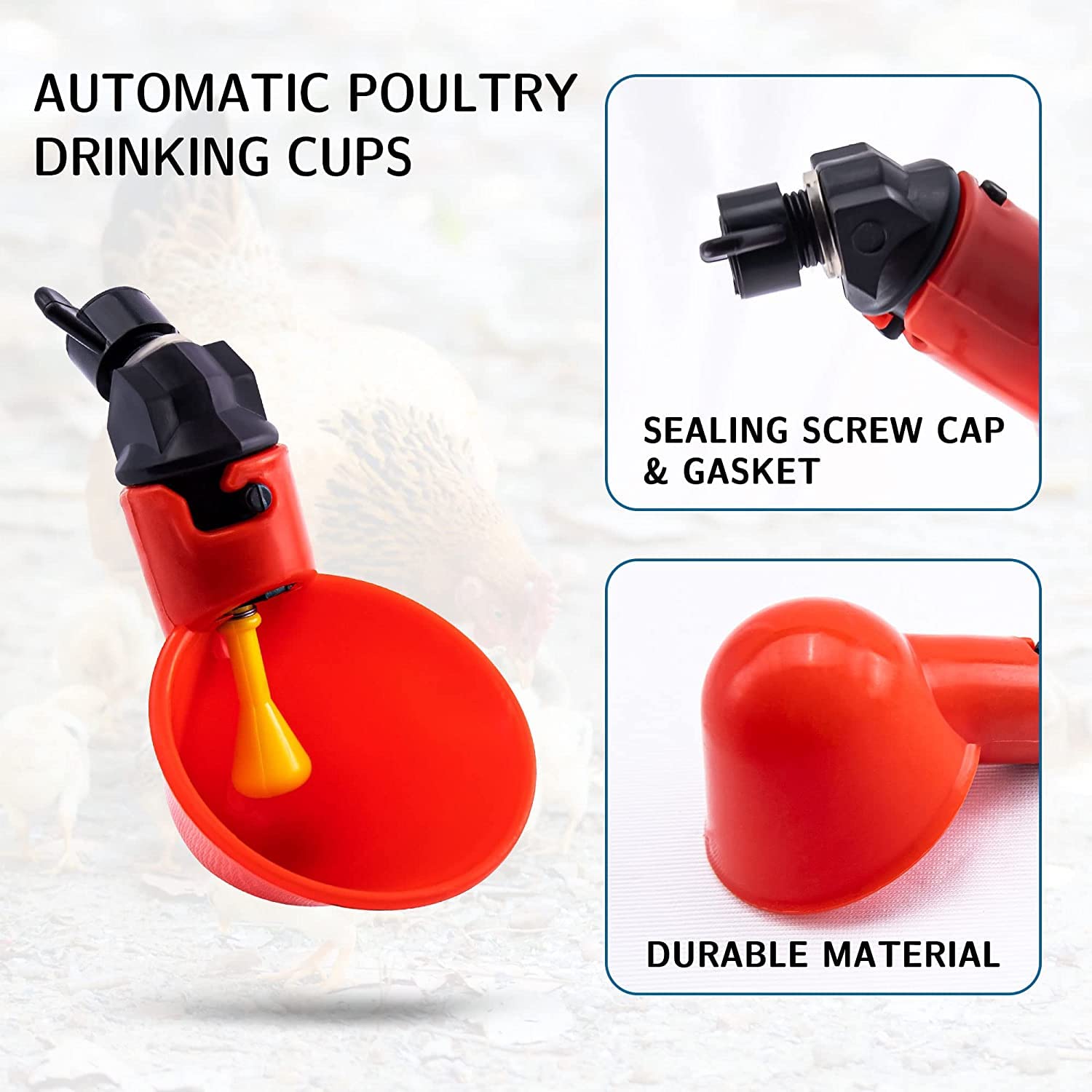 Jeffergarden 5 Pack Automatyczne plastikowe kubki do picia z kurczaka Poidło do drobiu dla kurczaków, ze stali nierdzewnej Automatyczny dozownik wody z kurczaka Kubki do picia dla drobiu Królik Woda do picia (woda śrubowa)