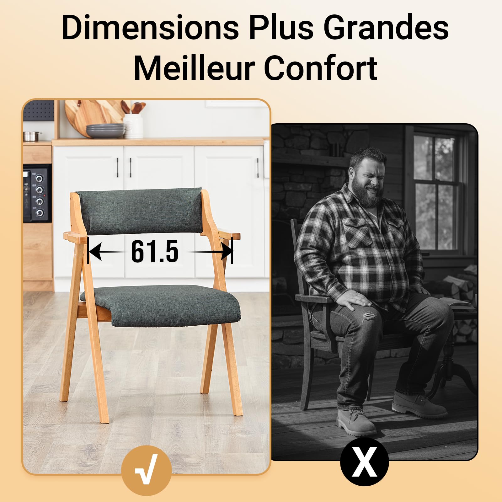SoBuy Chaises de Salle à Manger Pliantes, Lot de 2, 61,5×56×77,6 cm | Chaises en bois massif avec coussin confortable, pliables, pour cuisine, salon, bureau et jardin, Gris foncé, FST98-SGX2